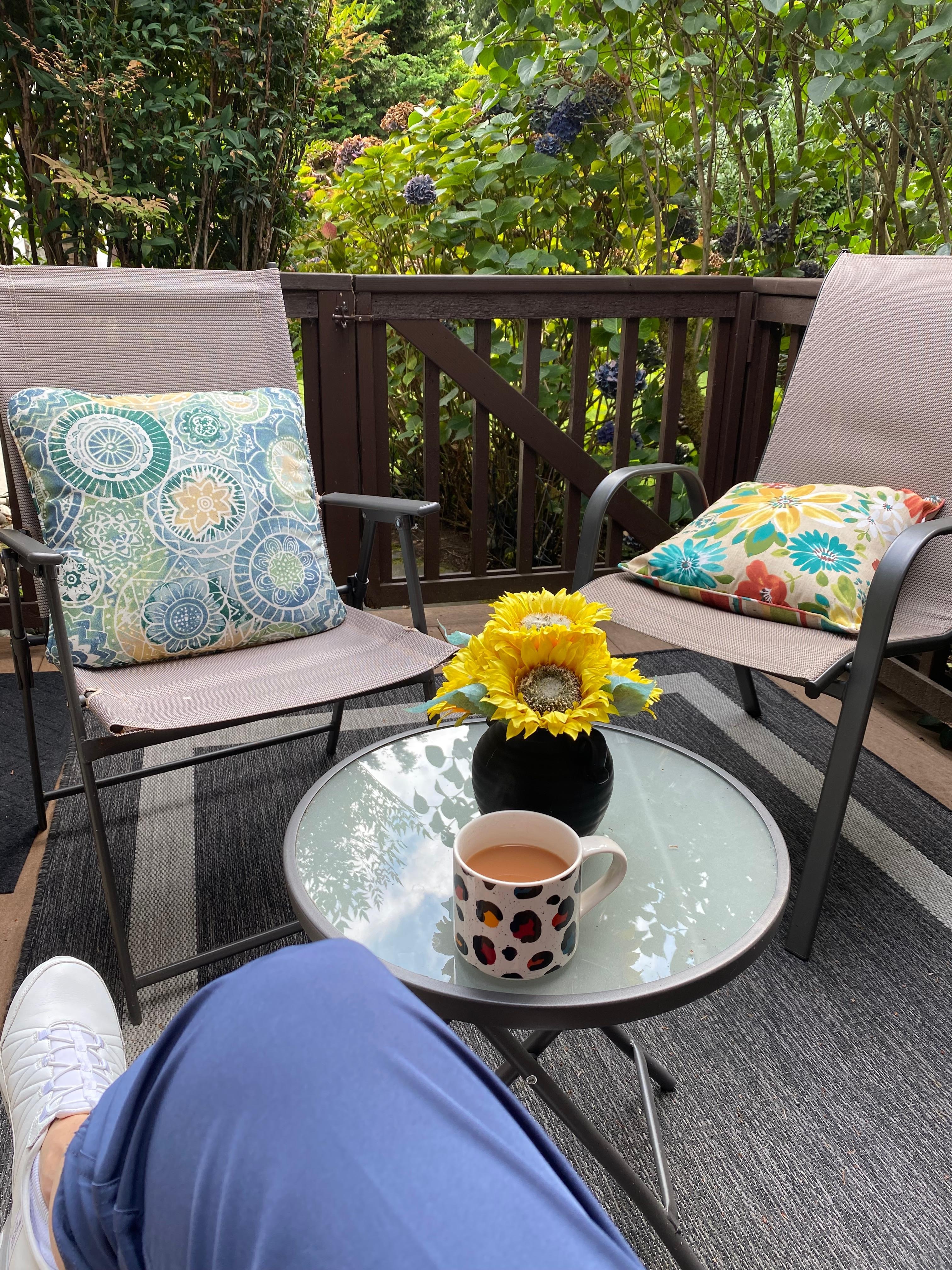 Enjoying a coffee on the patio