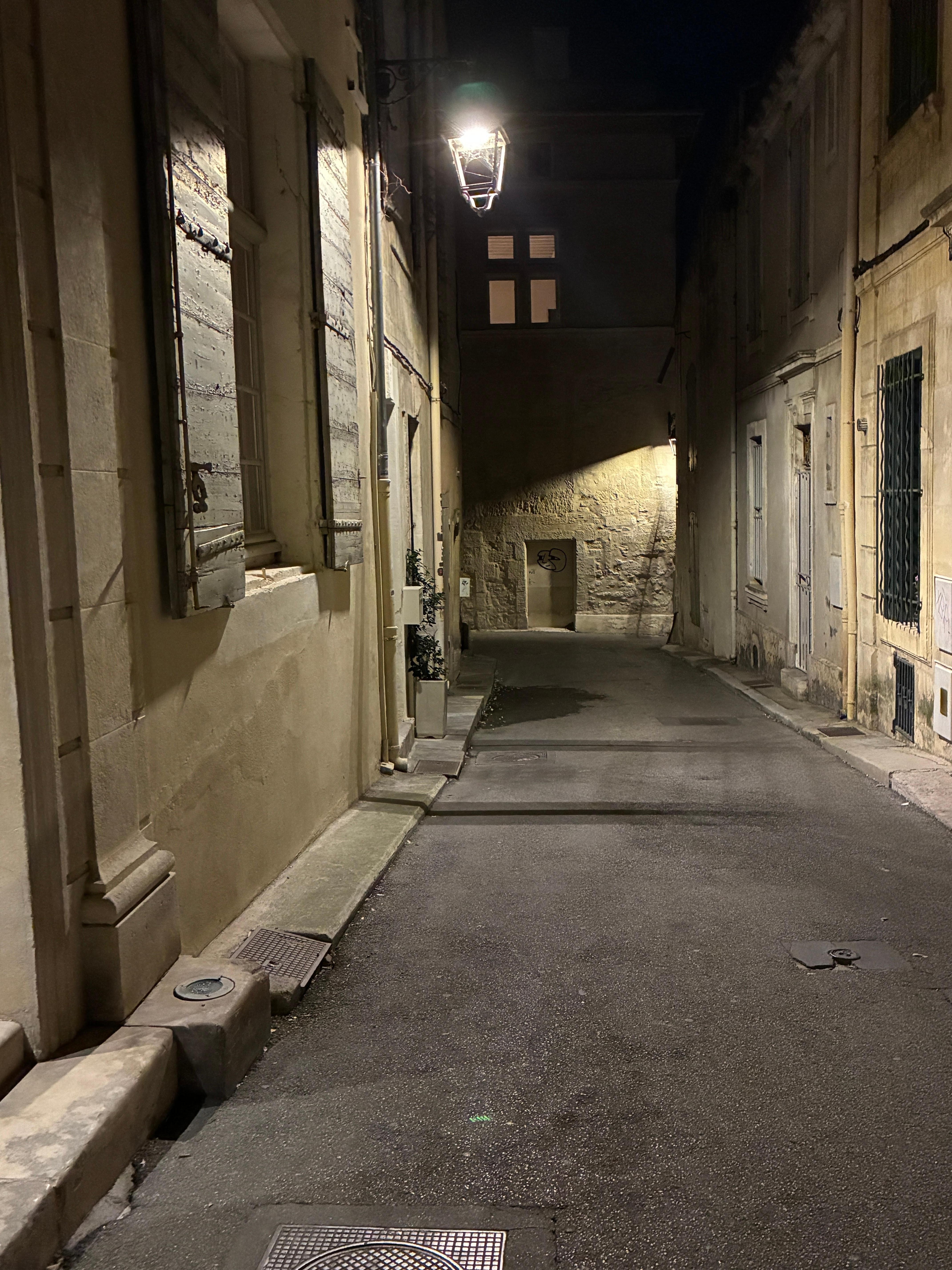 Hotel approach after dark.