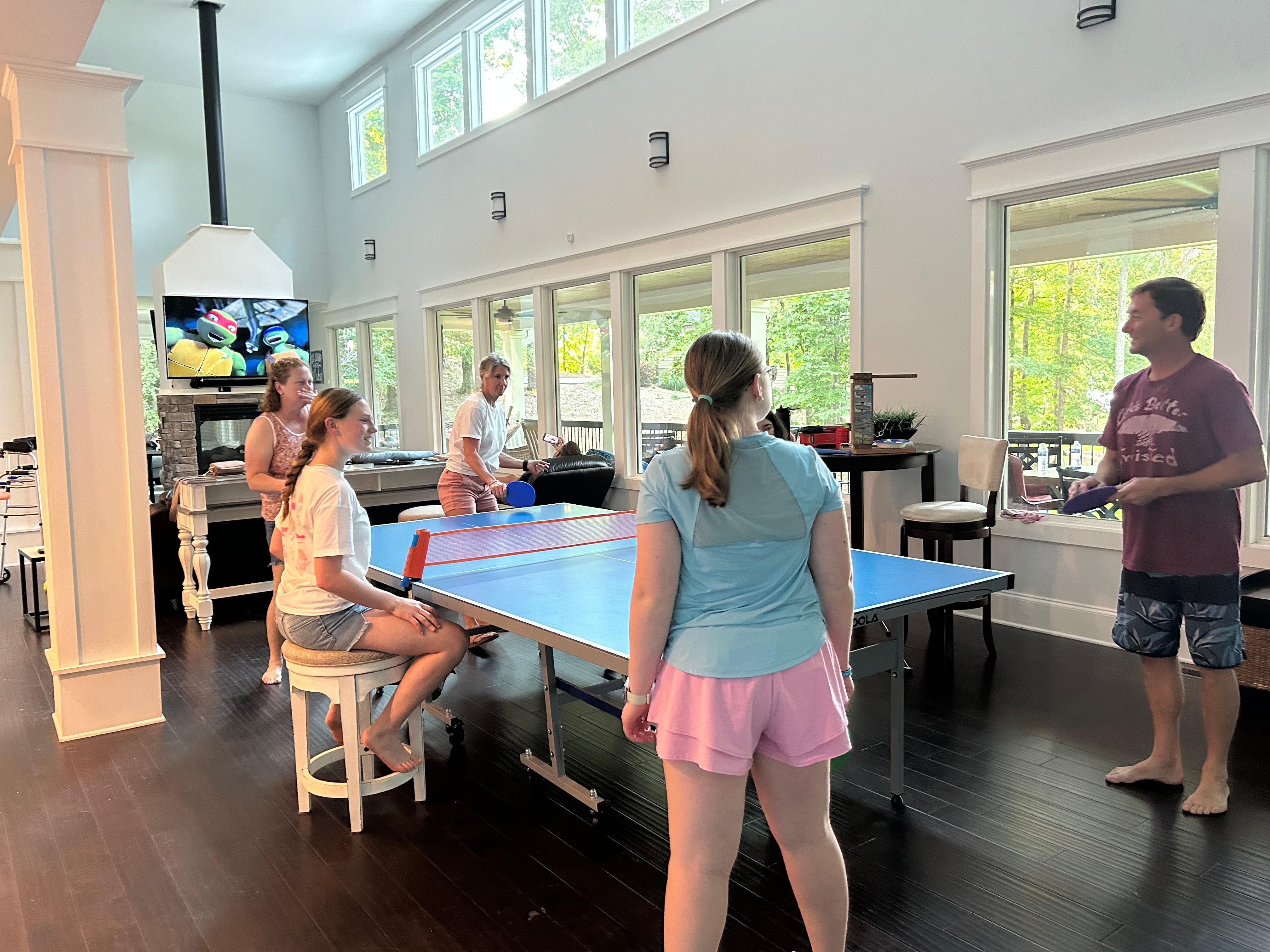 Plenty of room for a family of 11, three married couples, a grandma and four children ages 11 to 17. And they very graciously accepted us bringing our dogs. Who loved the lake and the big flat backyard to play in