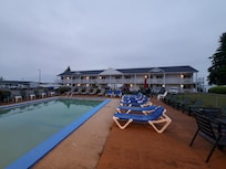 Pool looking towards the building we stayed in and Lake Huron.