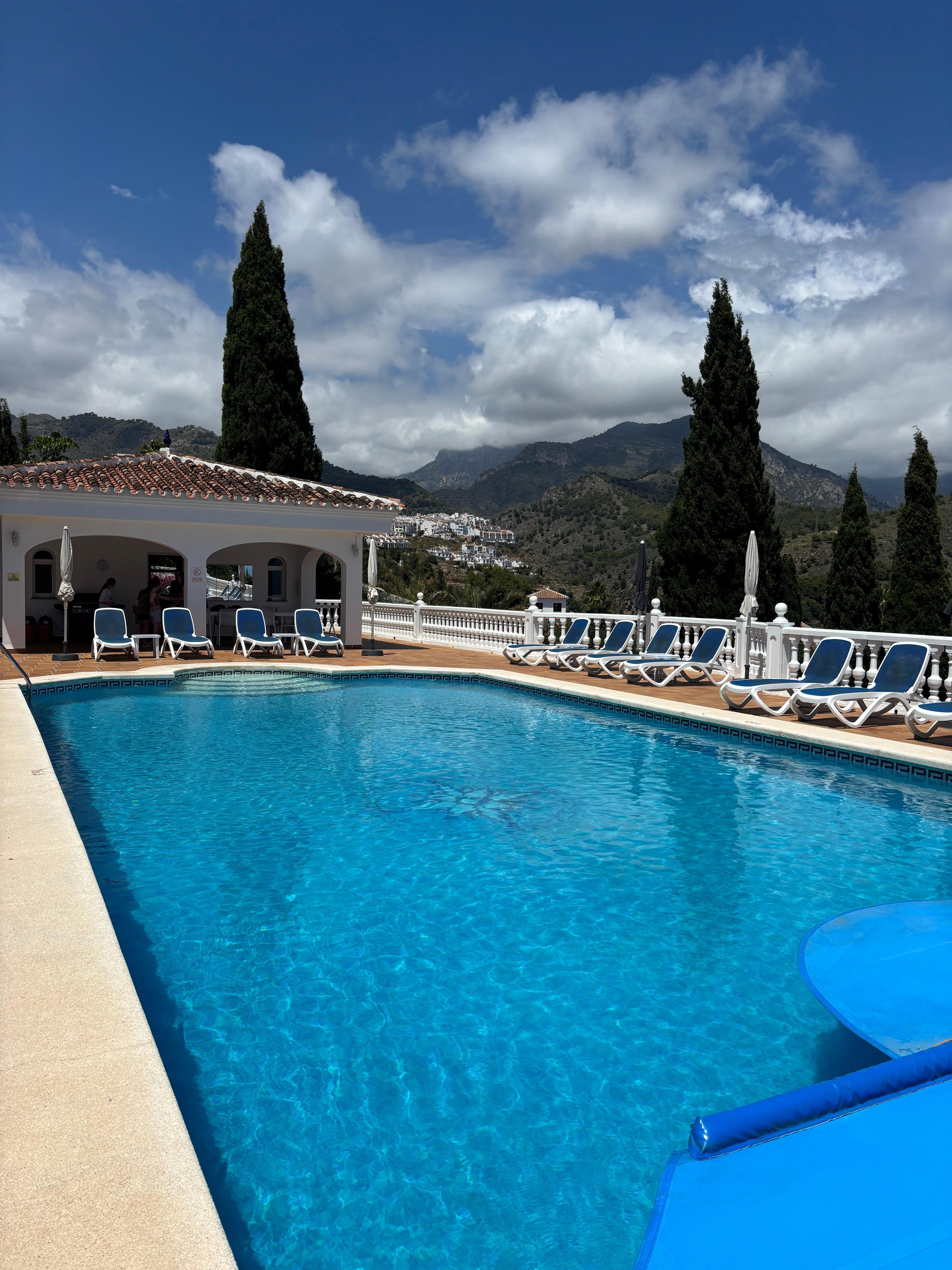 Pool view with Frigiliana in the background 