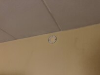 Sorry for the out of focus shot (just wanted to get pics and scram) - smoke alarm ring; clearly not an AC-powered alarm.