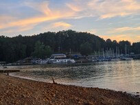 The marina and cool restaurant "Off The Hook" from the dock.