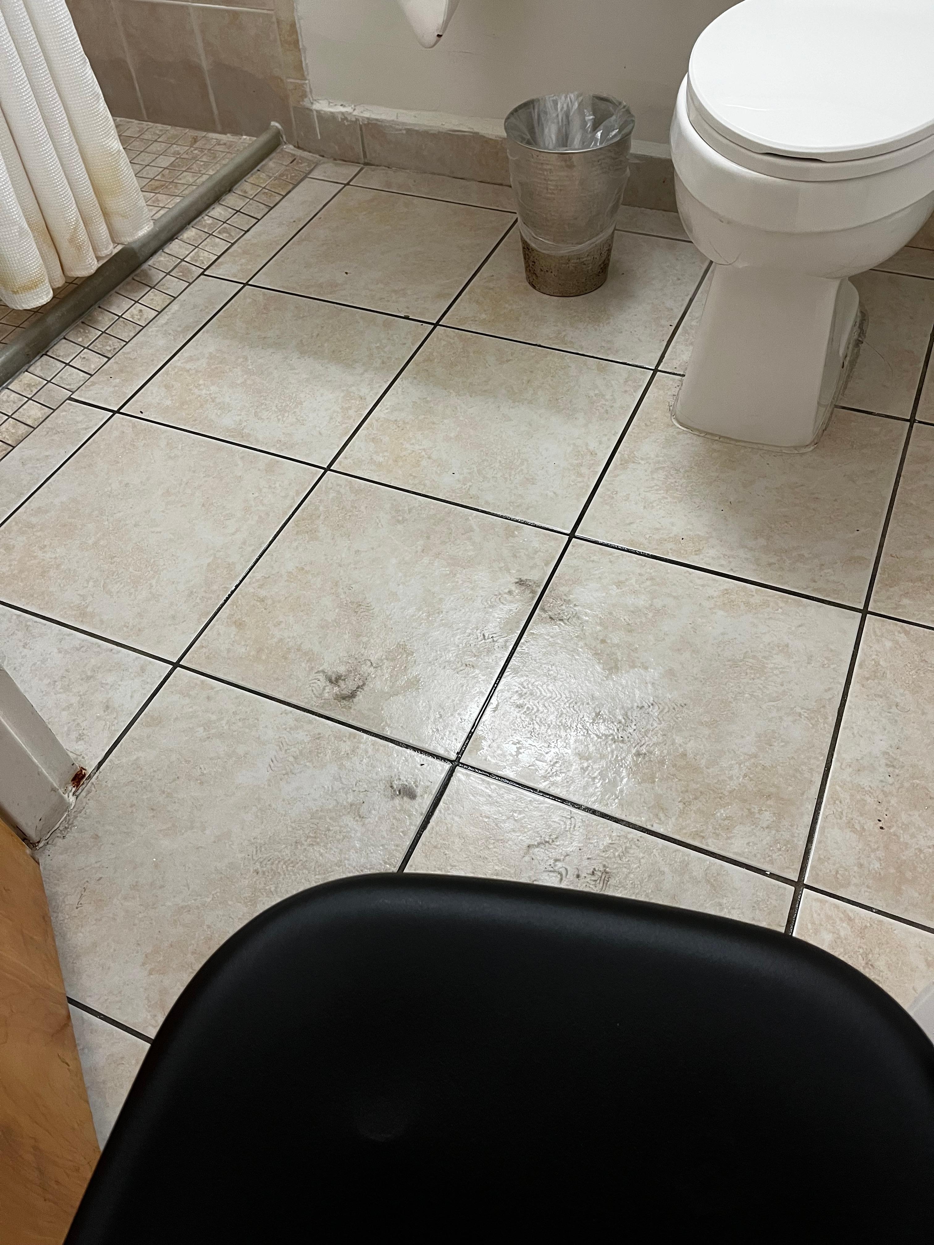 Bathroom floor when we walked into the room