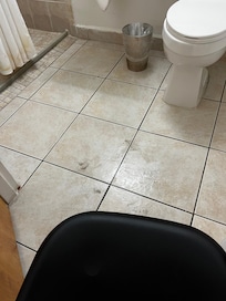 Bathroom floor when we walked into the room