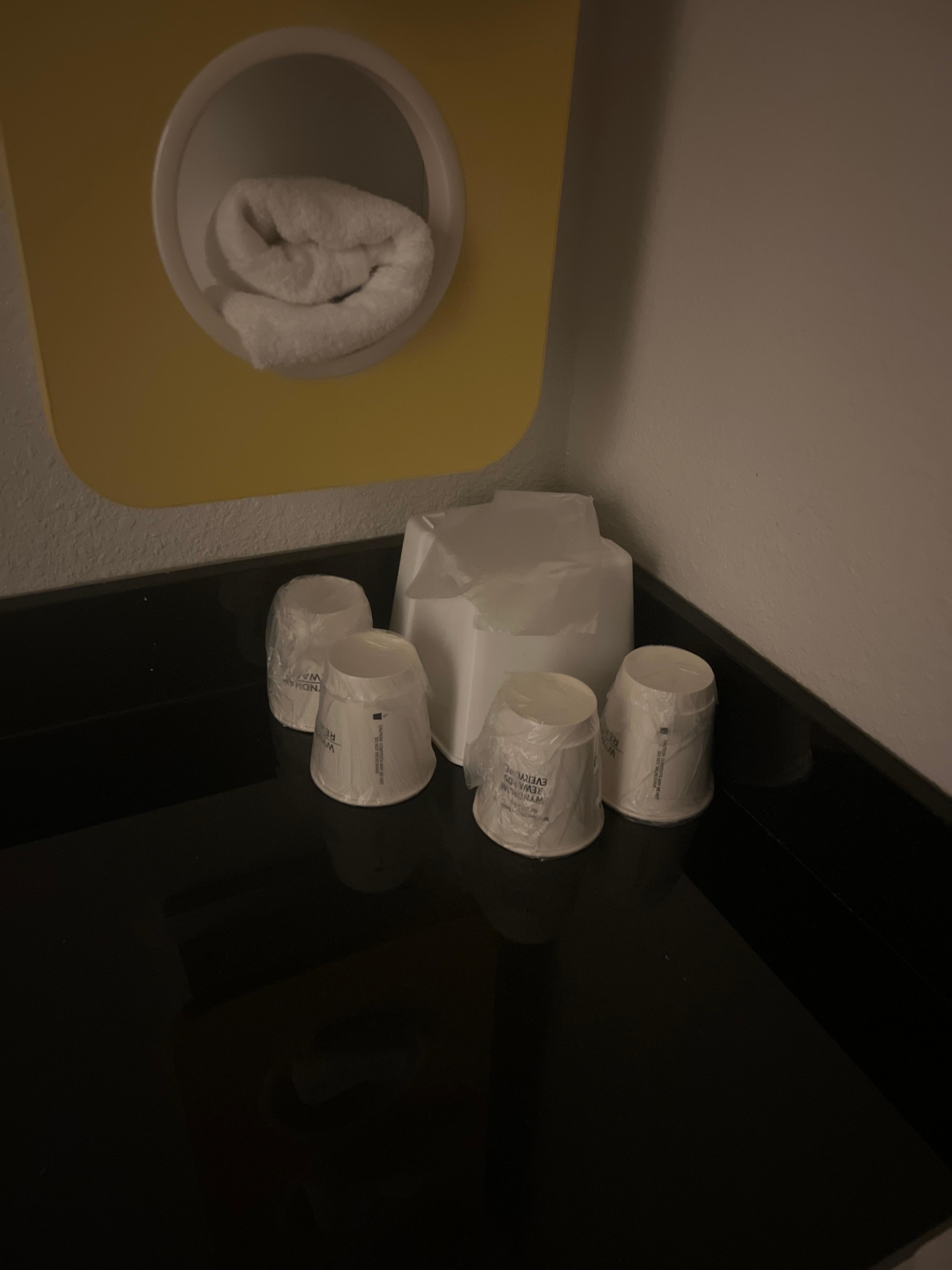 These serve no purpose with no coffee pot or fridge in the room!