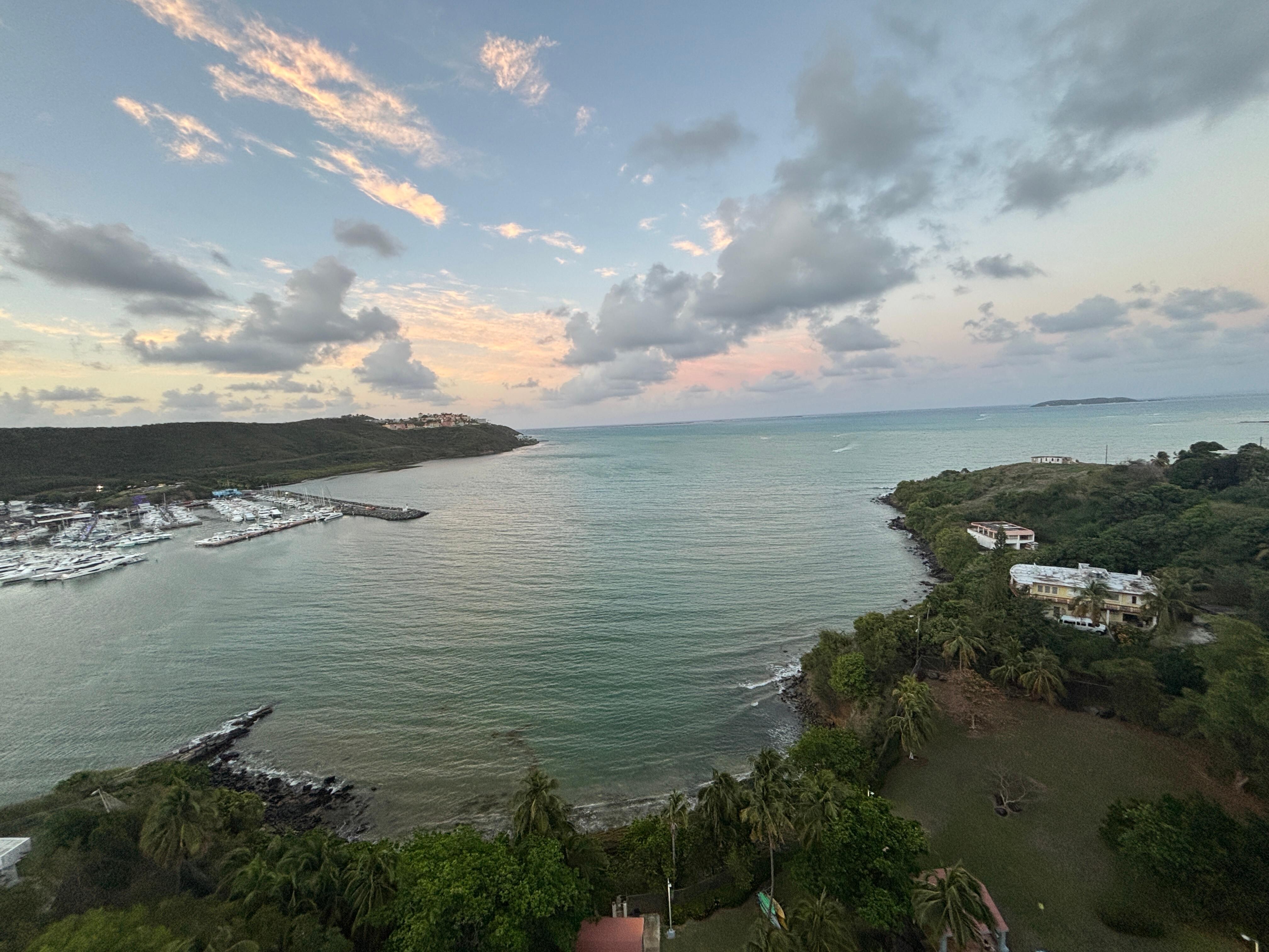 View close to sunset over back balcony. 