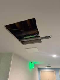 Holes throughout the hotel ceilings
