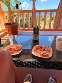Breakfast on the patio everyday.