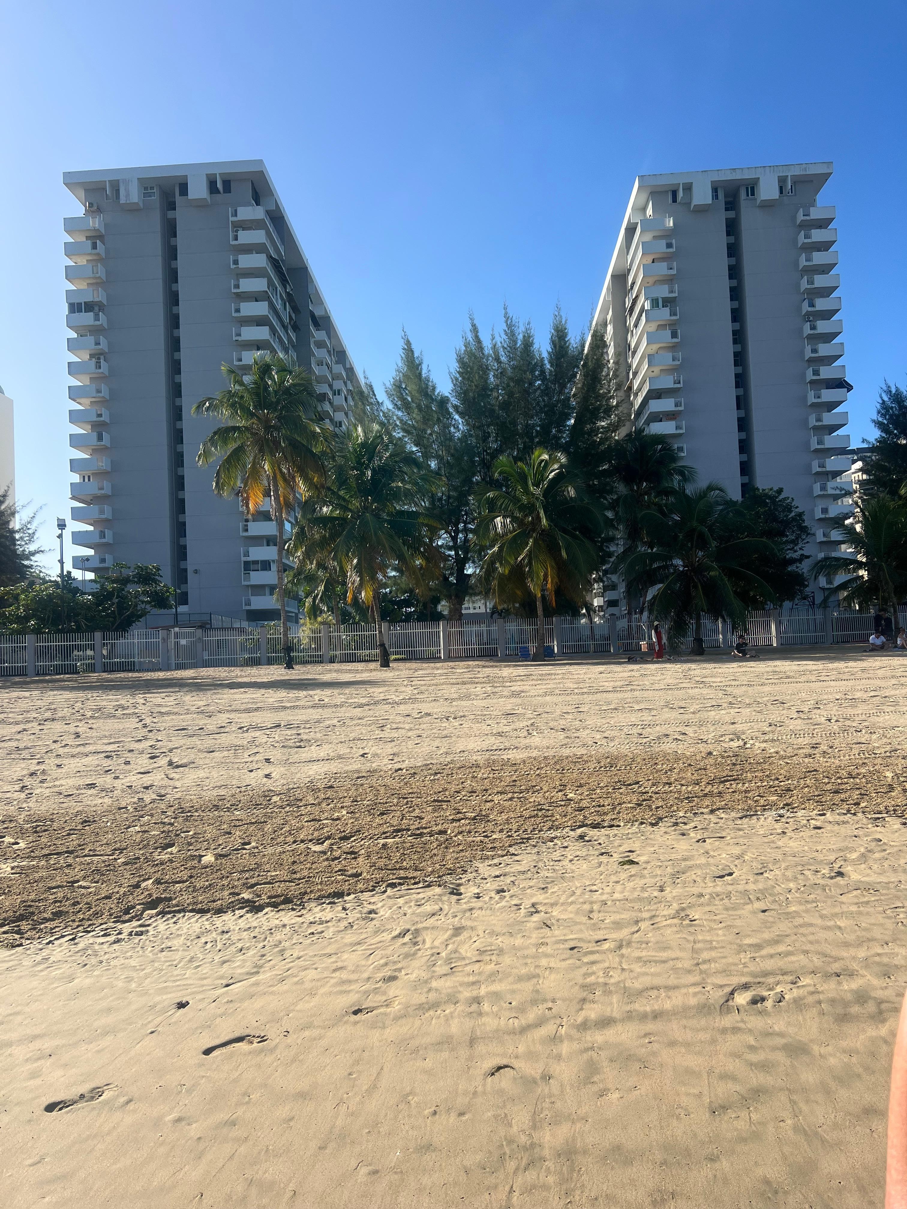 View of the buildings from the beach