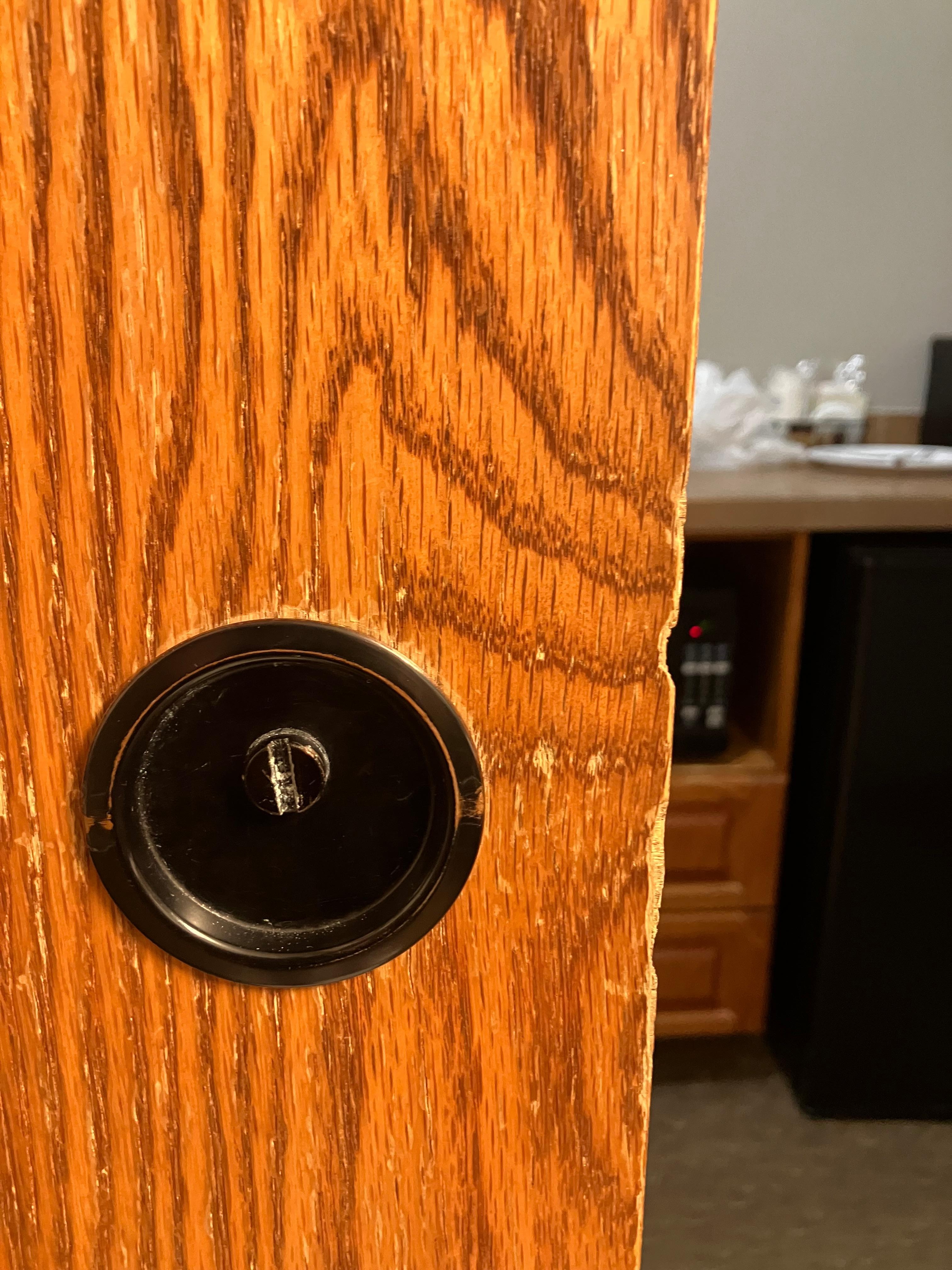 Bathroom pocket door with broken latch