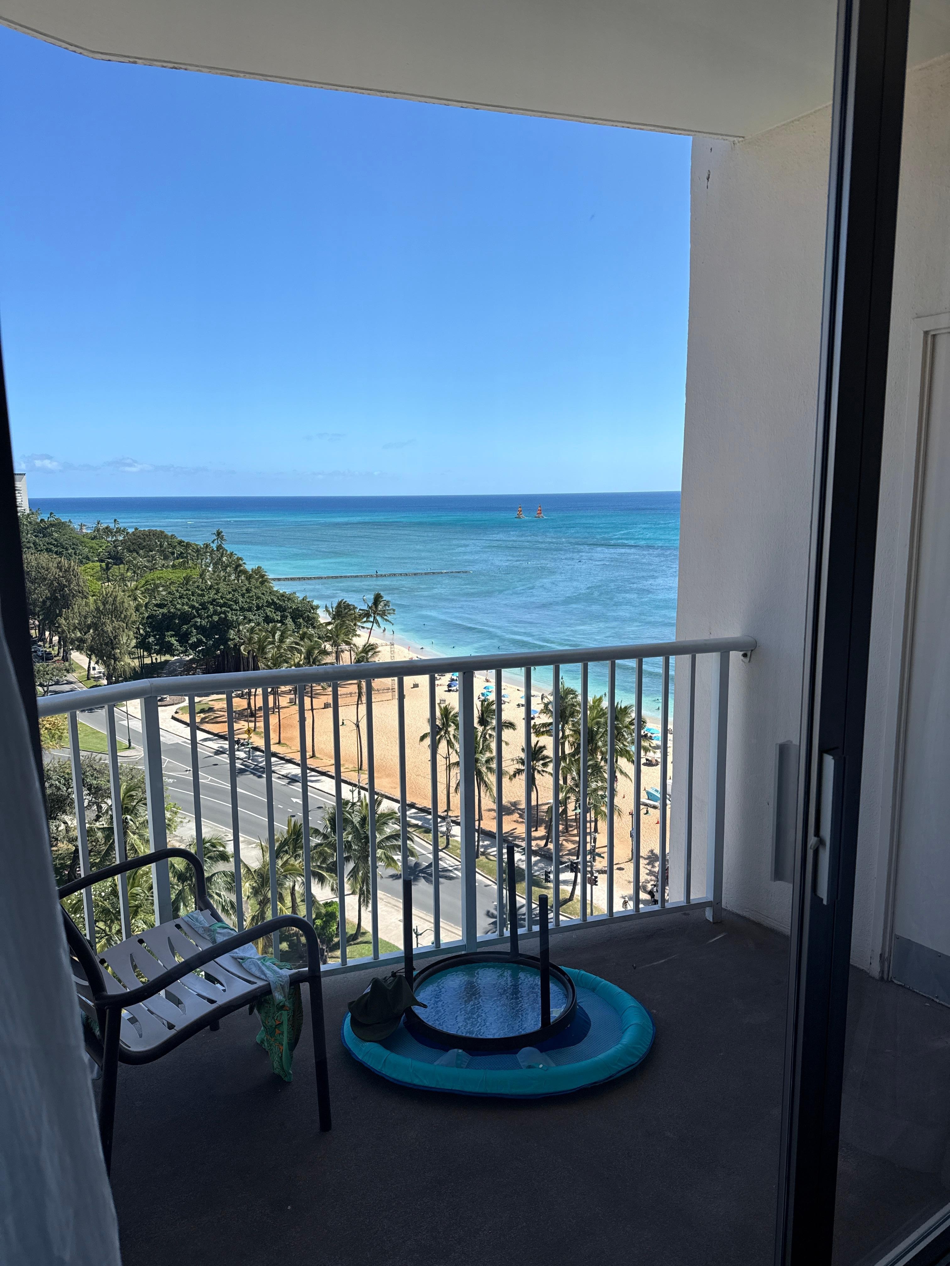 View from inside our partial ocean view room looking out towards the beach. 
