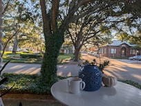 Relaxing porch overlooking the square