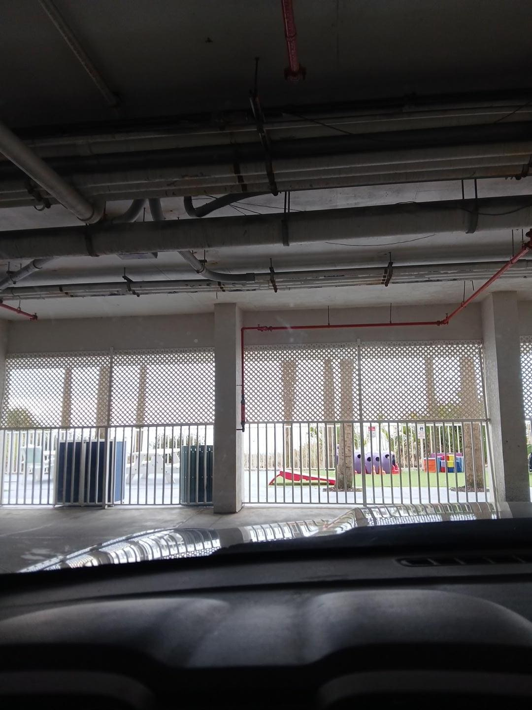 Parking garage by the hot tub