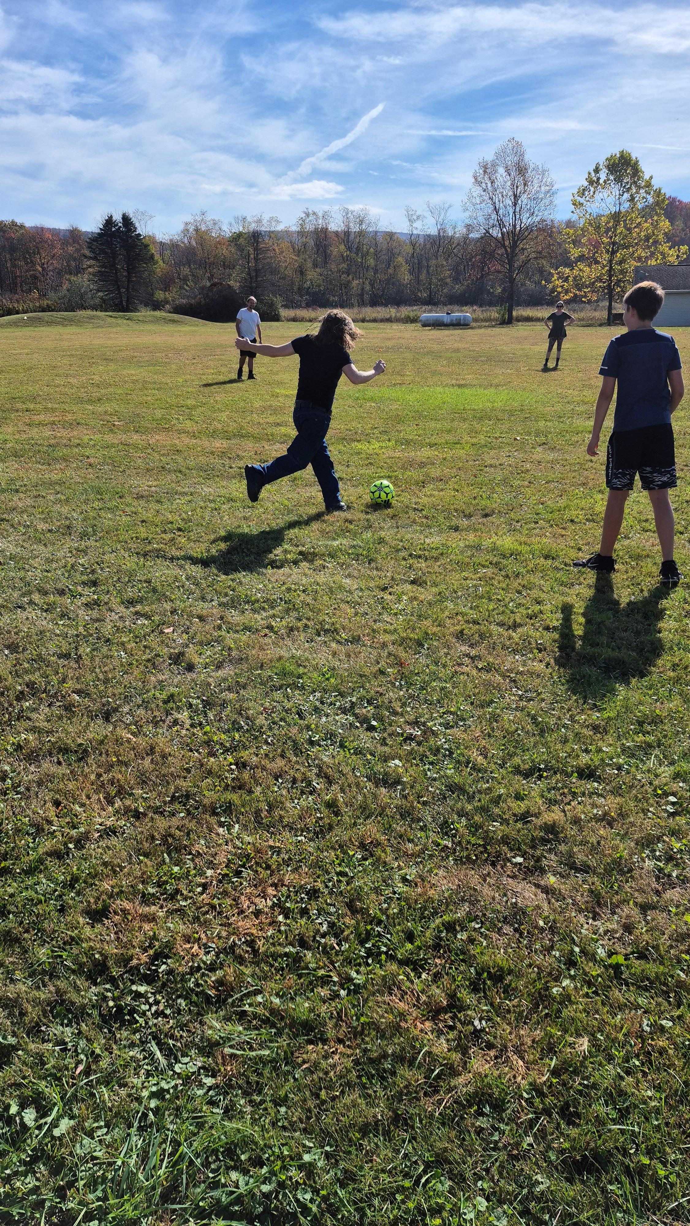 Huge yard to kick the soccer ball.