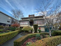The front entrance of the beautiful Beaconsfield Inn, and gardens which can be viewed from the breakfast room