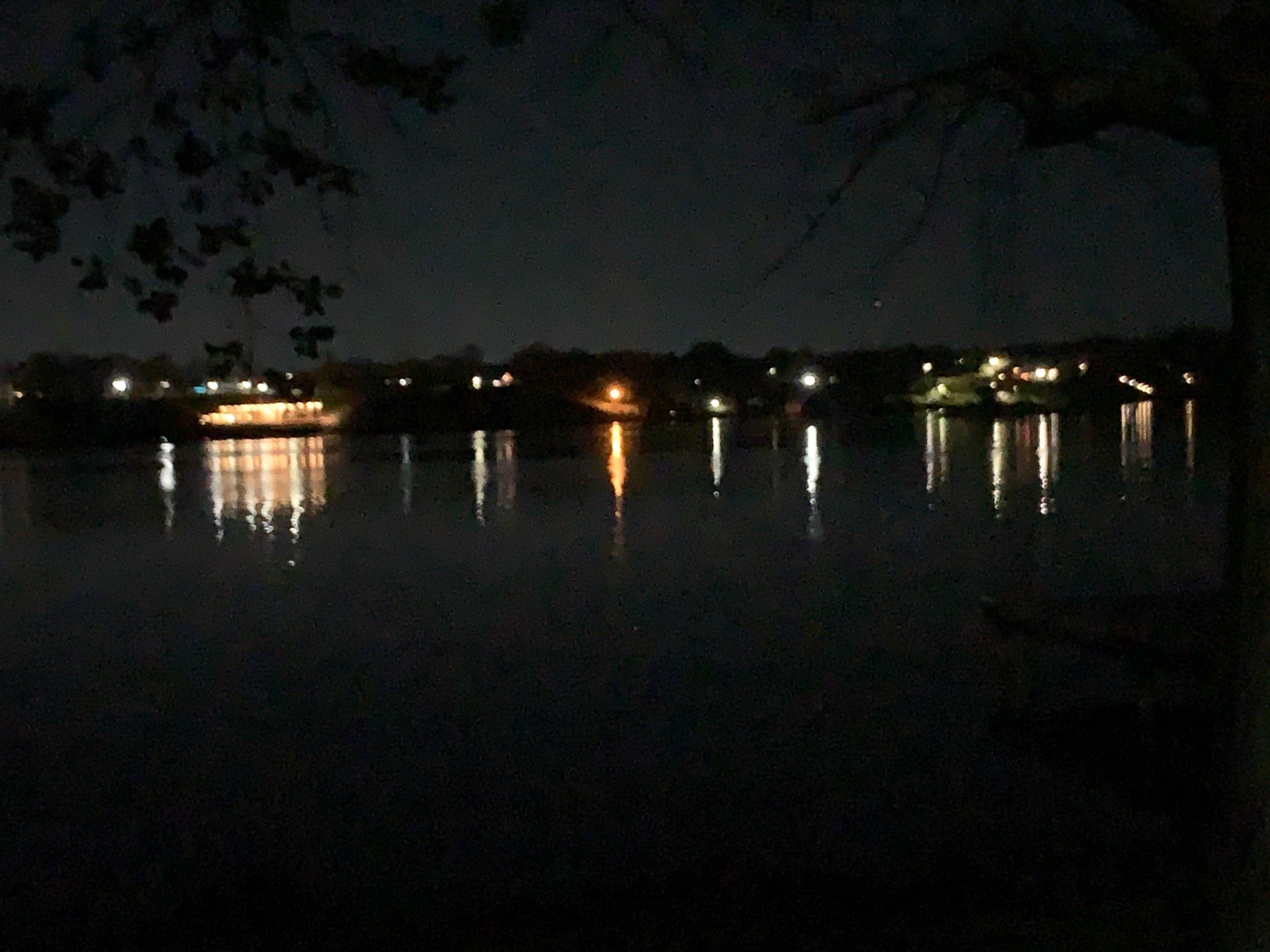 A night time view across the water. 