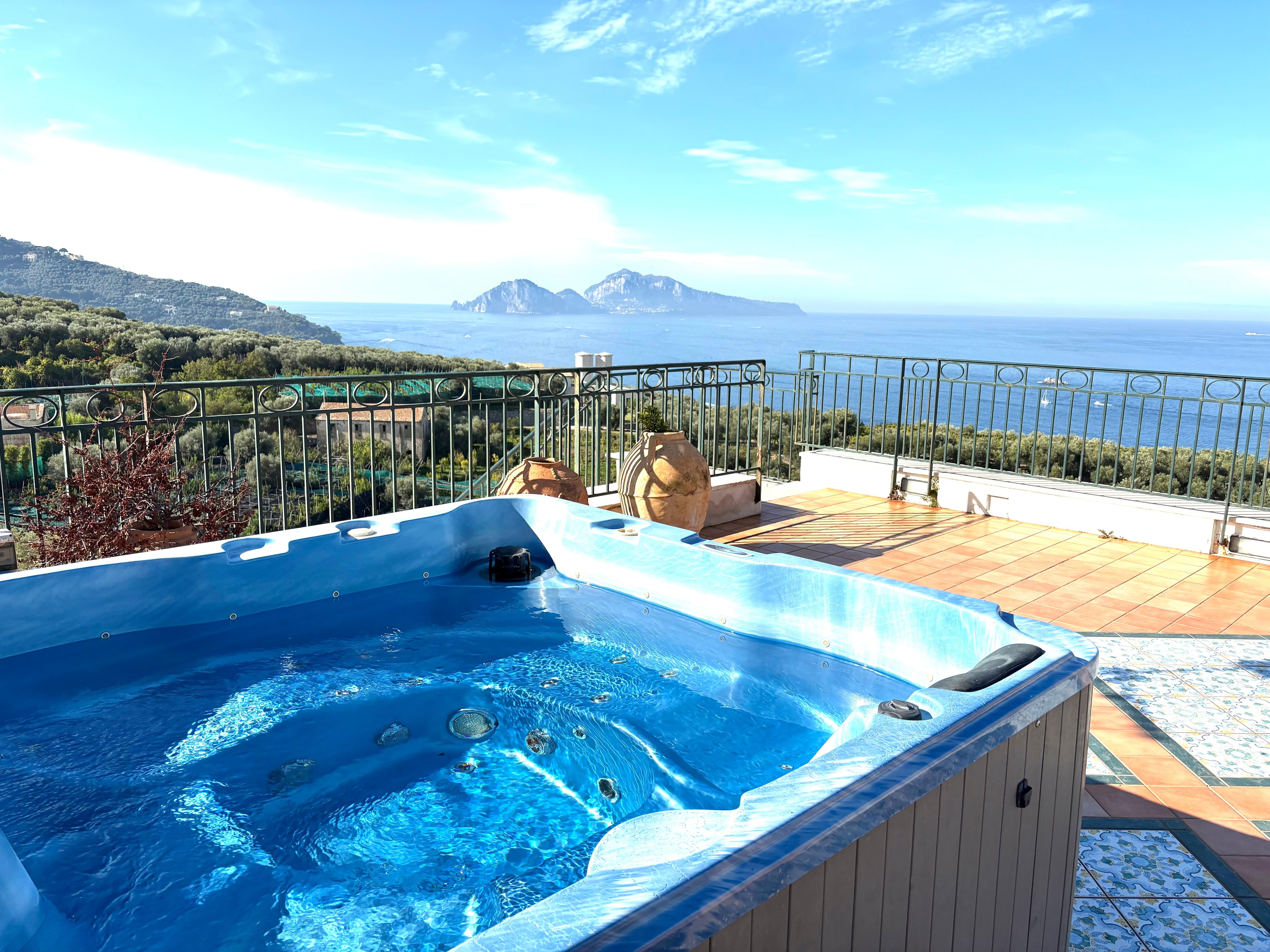 The rooftop deck with its hot pool and sun lounges. 