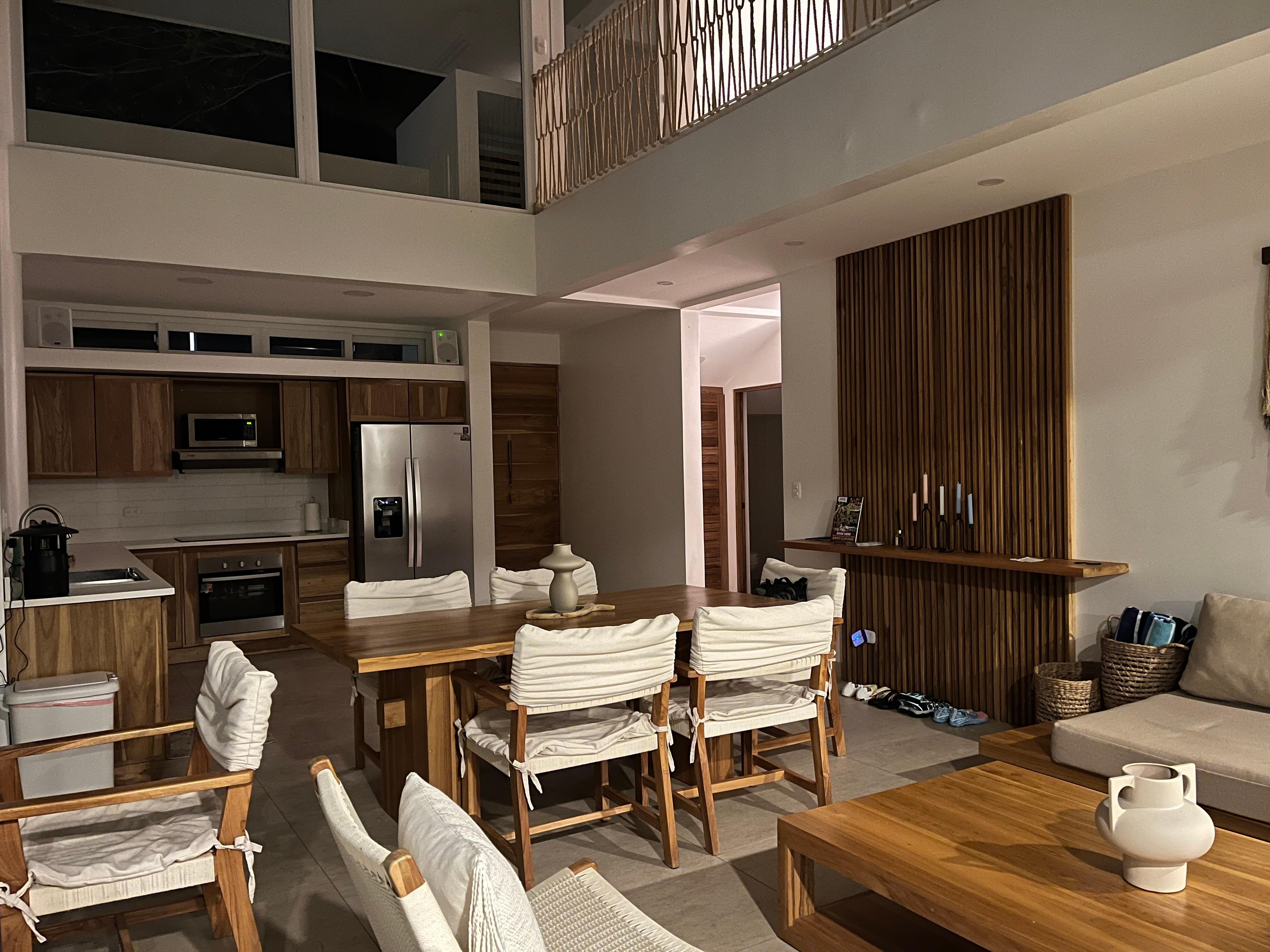 View of the dining and kitchen areas from the living room