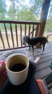Coffee with the dogs on the front porch