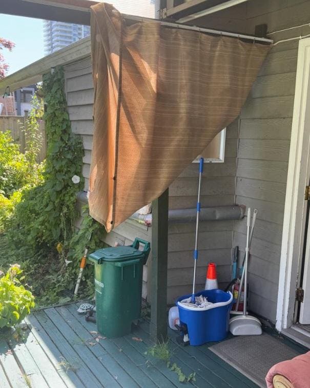 Outside the back door on the patio