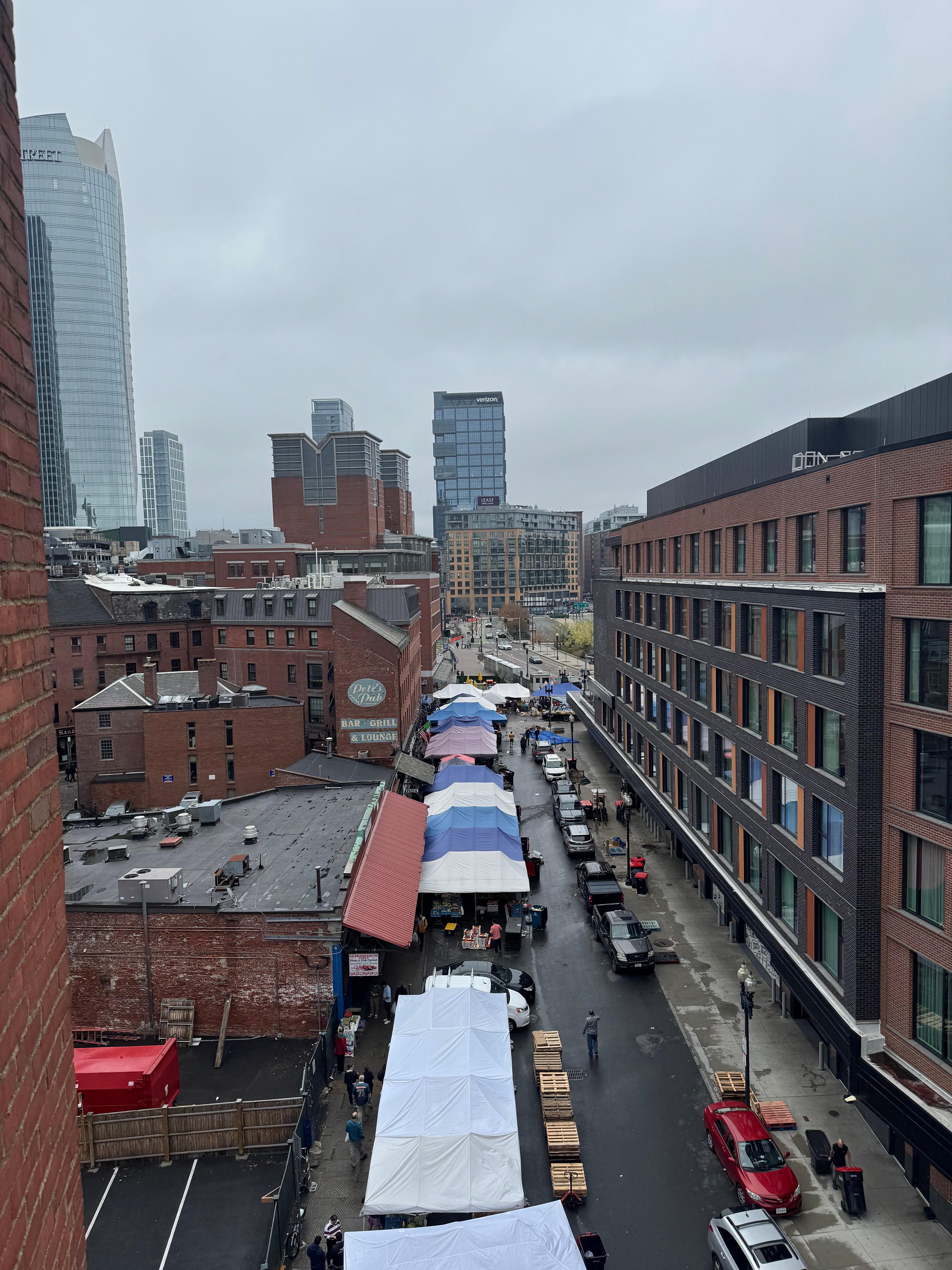 Hotel next door and market below. 