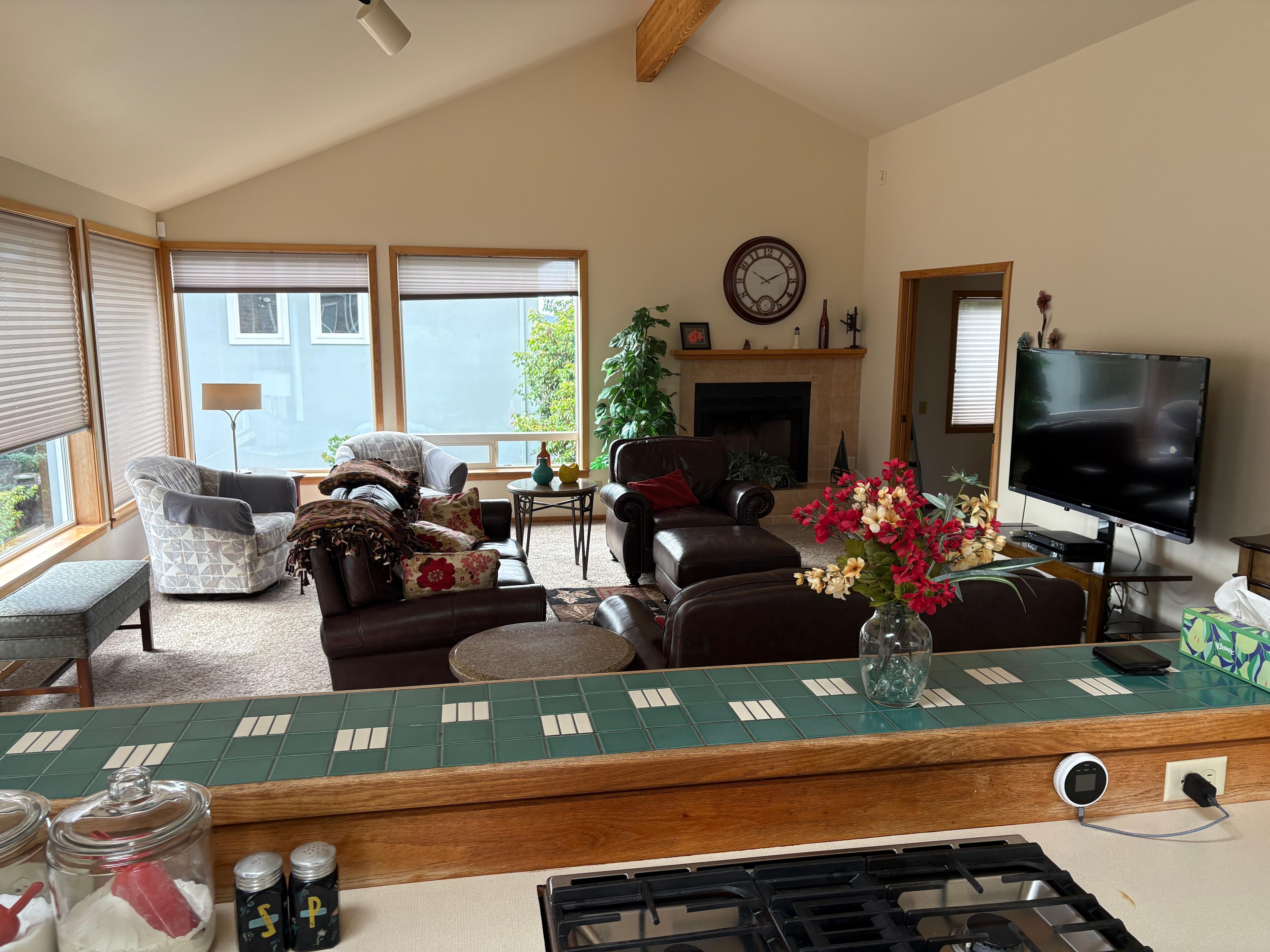 Kitchen into the living room.