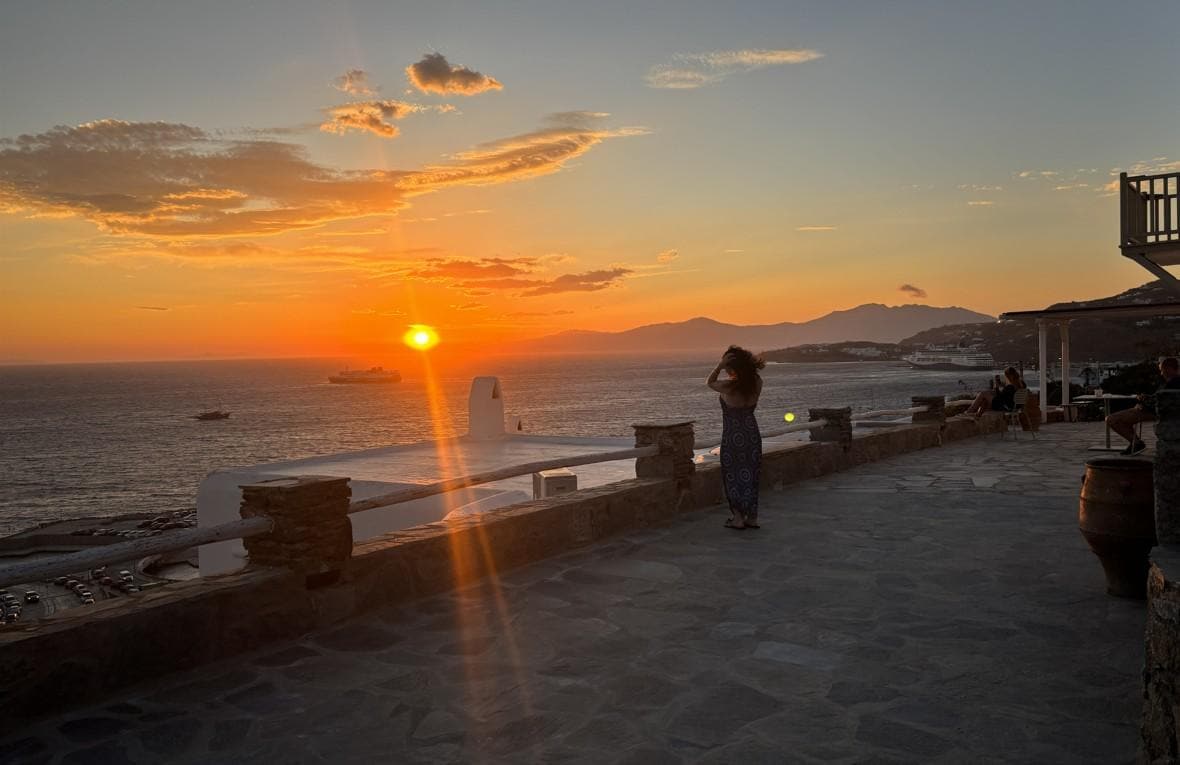 Sunset view from the pool area at Mykonos View