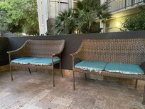 seating around the propane fireplaces, not the luxury seating depicted in hotel pictures