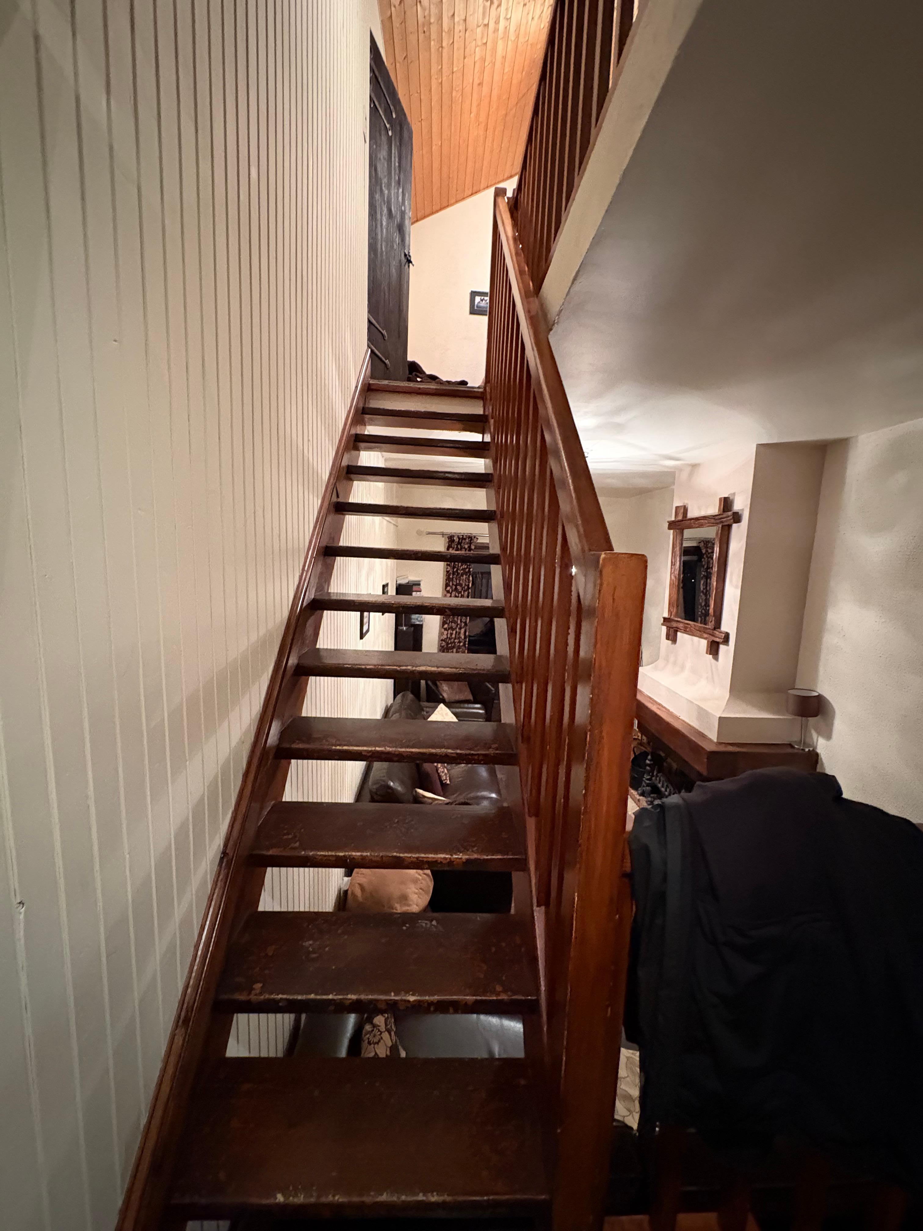 Stairs up to kitchen bedrooms and shower room