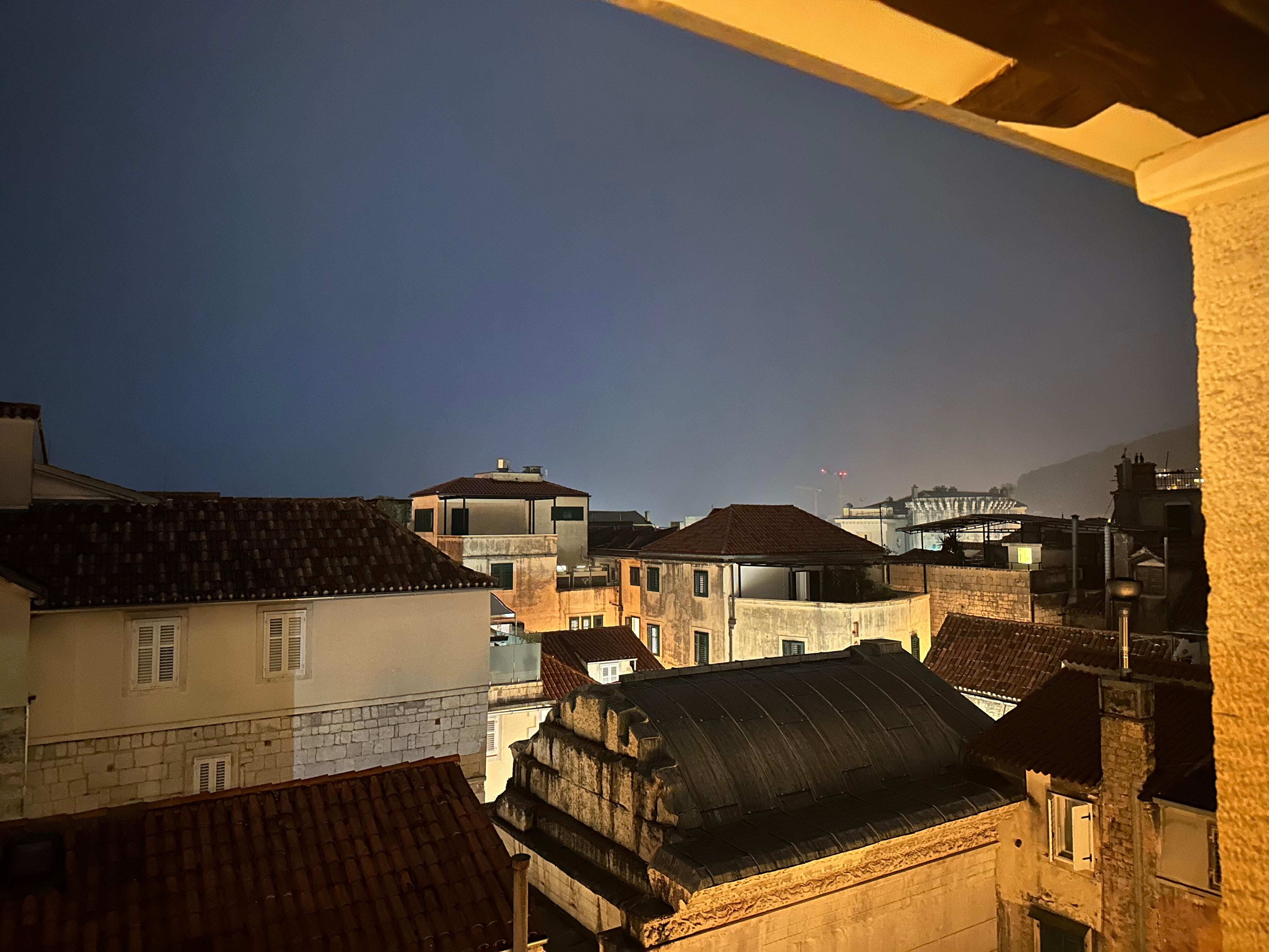 Night time view from the roof terrace