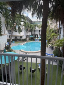 View of the pool from our front door