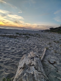 On the beach at sunset