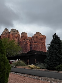 View of Coffee Pot rock from the neighborhood. A similar view is also visible from the house.