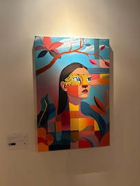 Lots of cool , modern art in a lobby