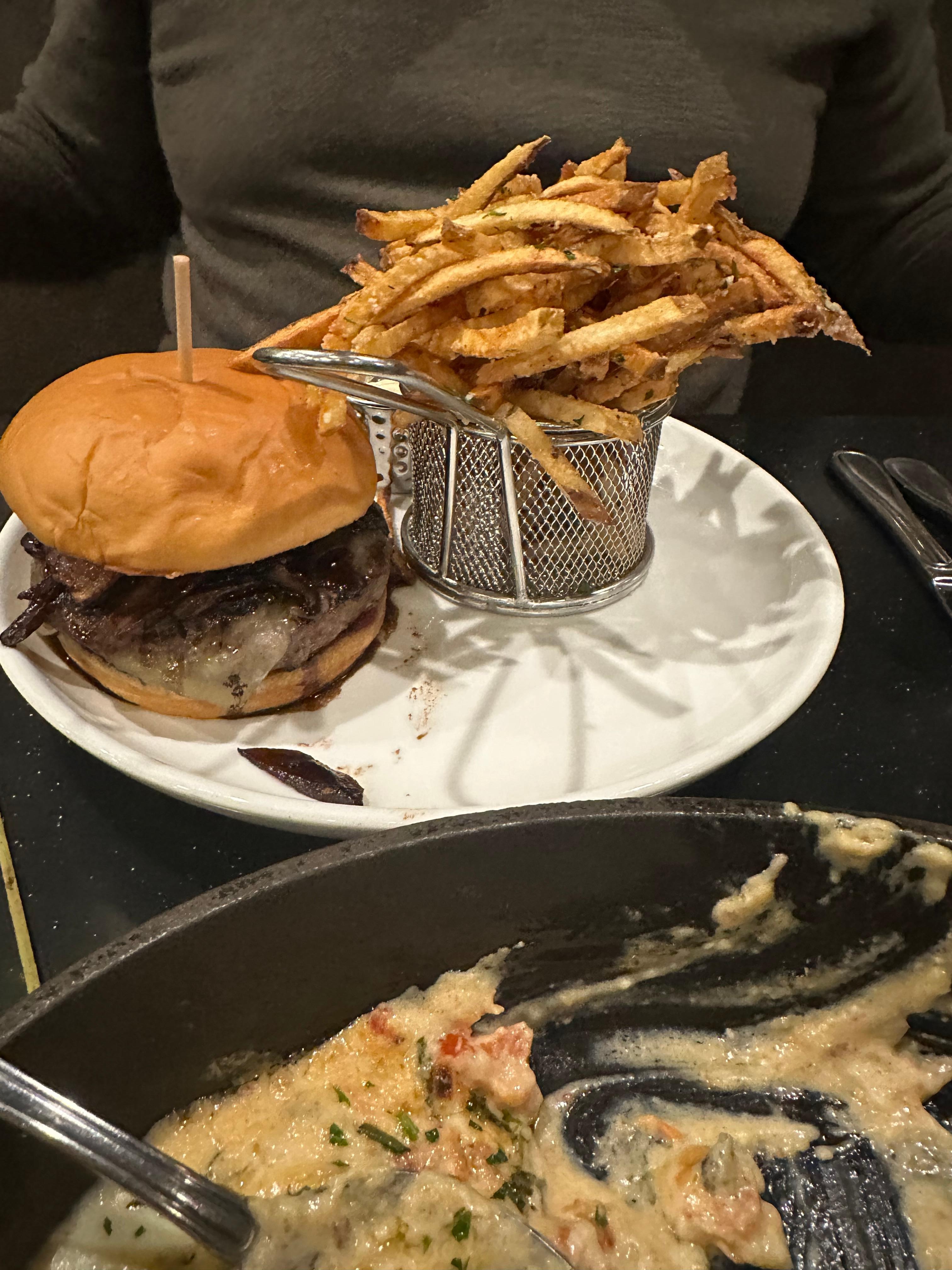 Waygu burger and truffle fries 