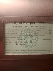 Expired inspection on the elevator