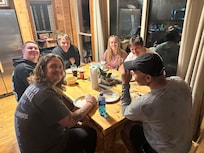 Large table and seating for dining together