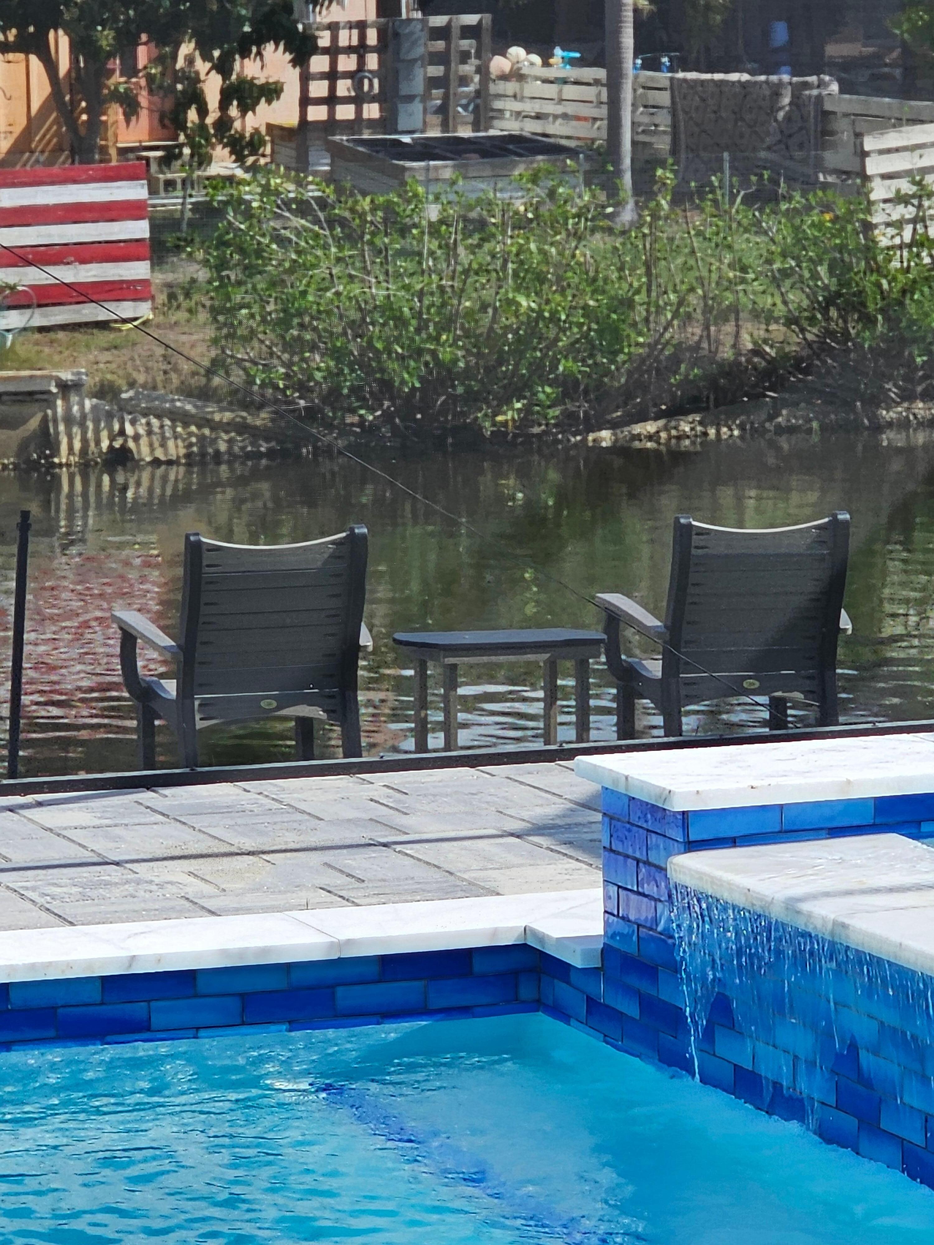 View of canal of fishing chairs & pool