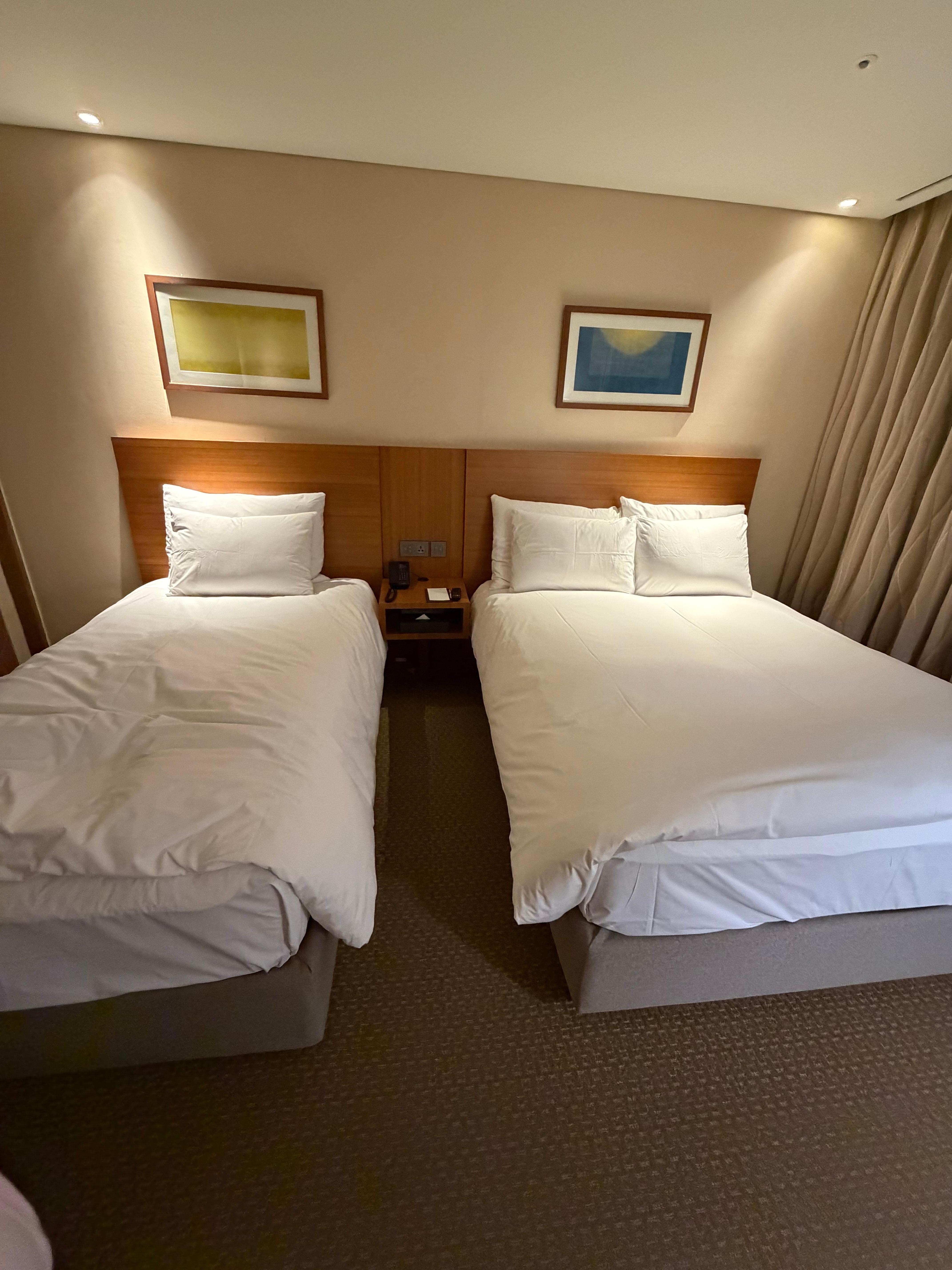 1 double and 1 twin bed, the bed was comfortable and not to soft