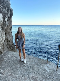 The hotel has steps all the way down to the water