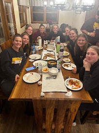 Large kitchen and table that allowed us to refuel our athletes before their competitions.