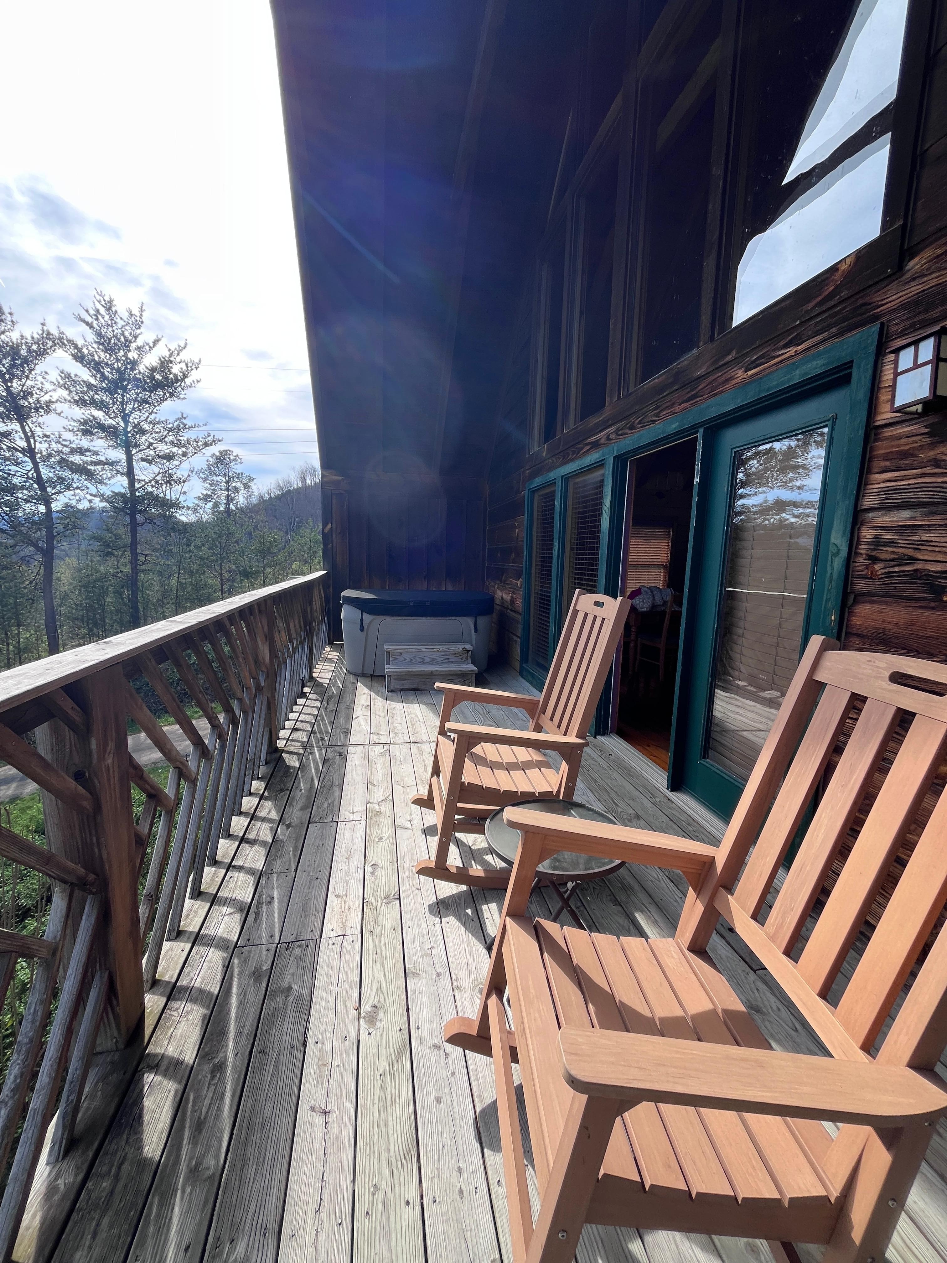 Back deck. Chairs were comfy and hot tub was excellent! 