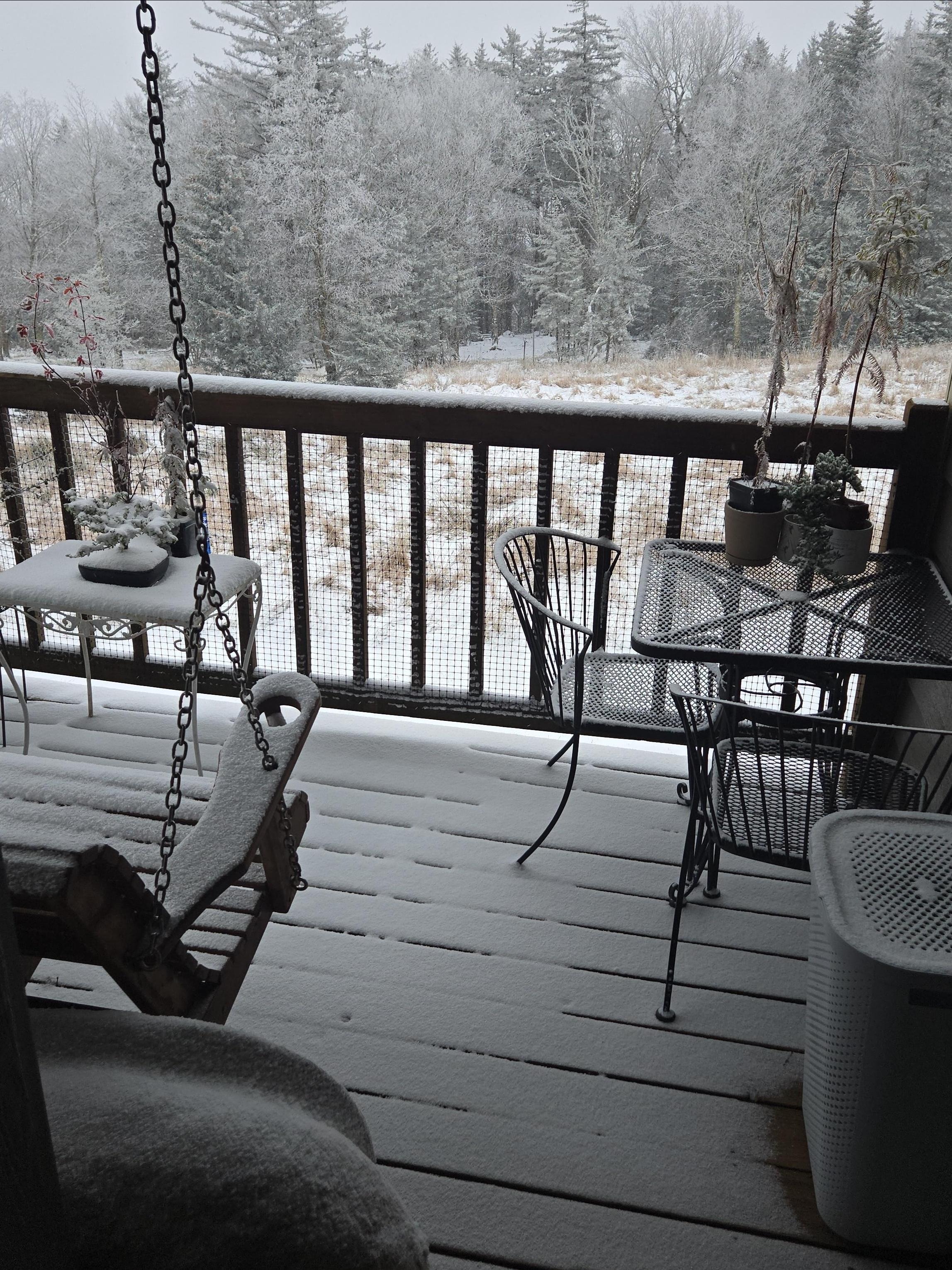 We were blessed with snow during our stay. The maintenance crew shoveled the walkway three times. Great no work snow!