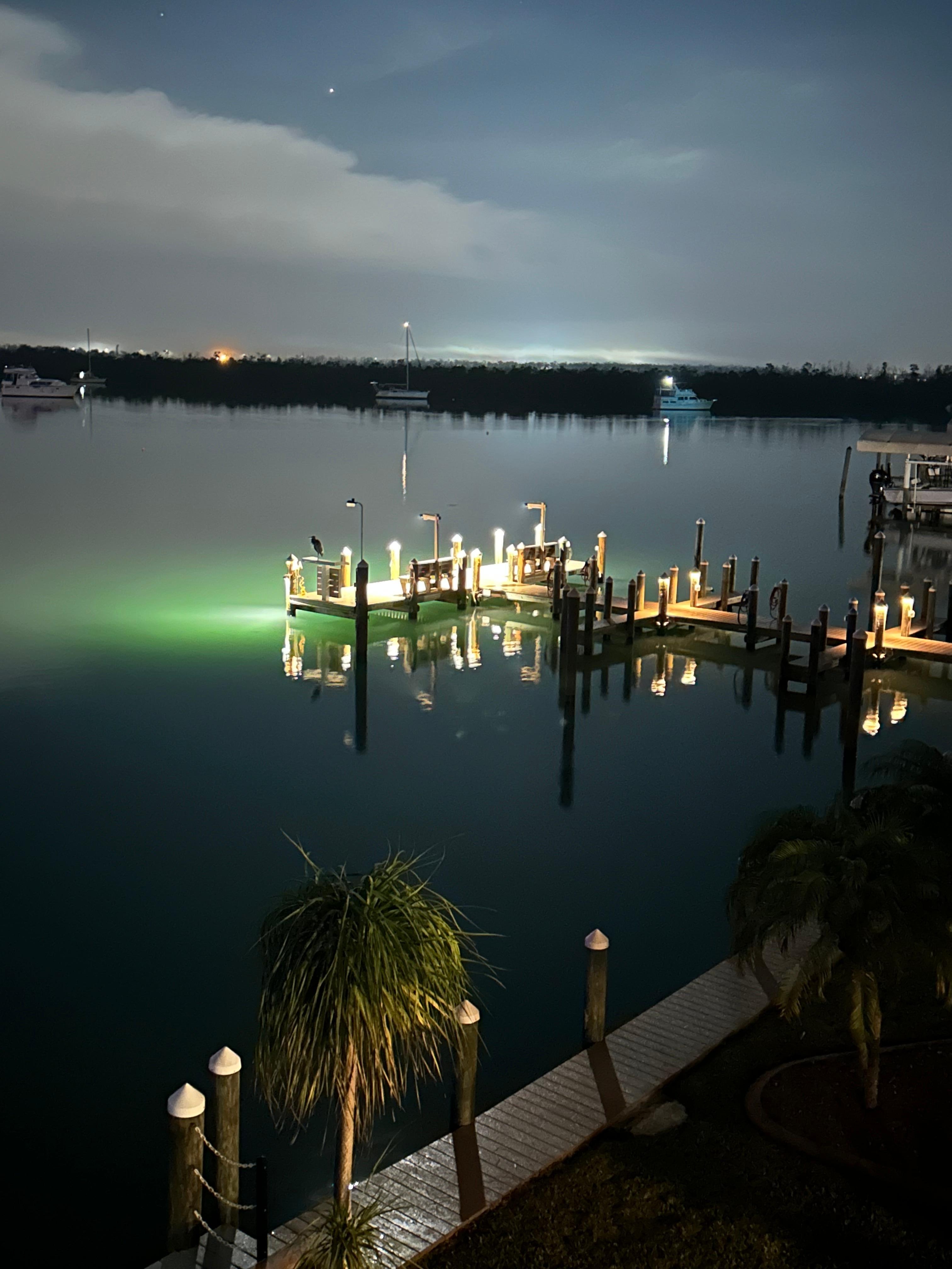 A beautiful night looking out on the bay from our balcony 