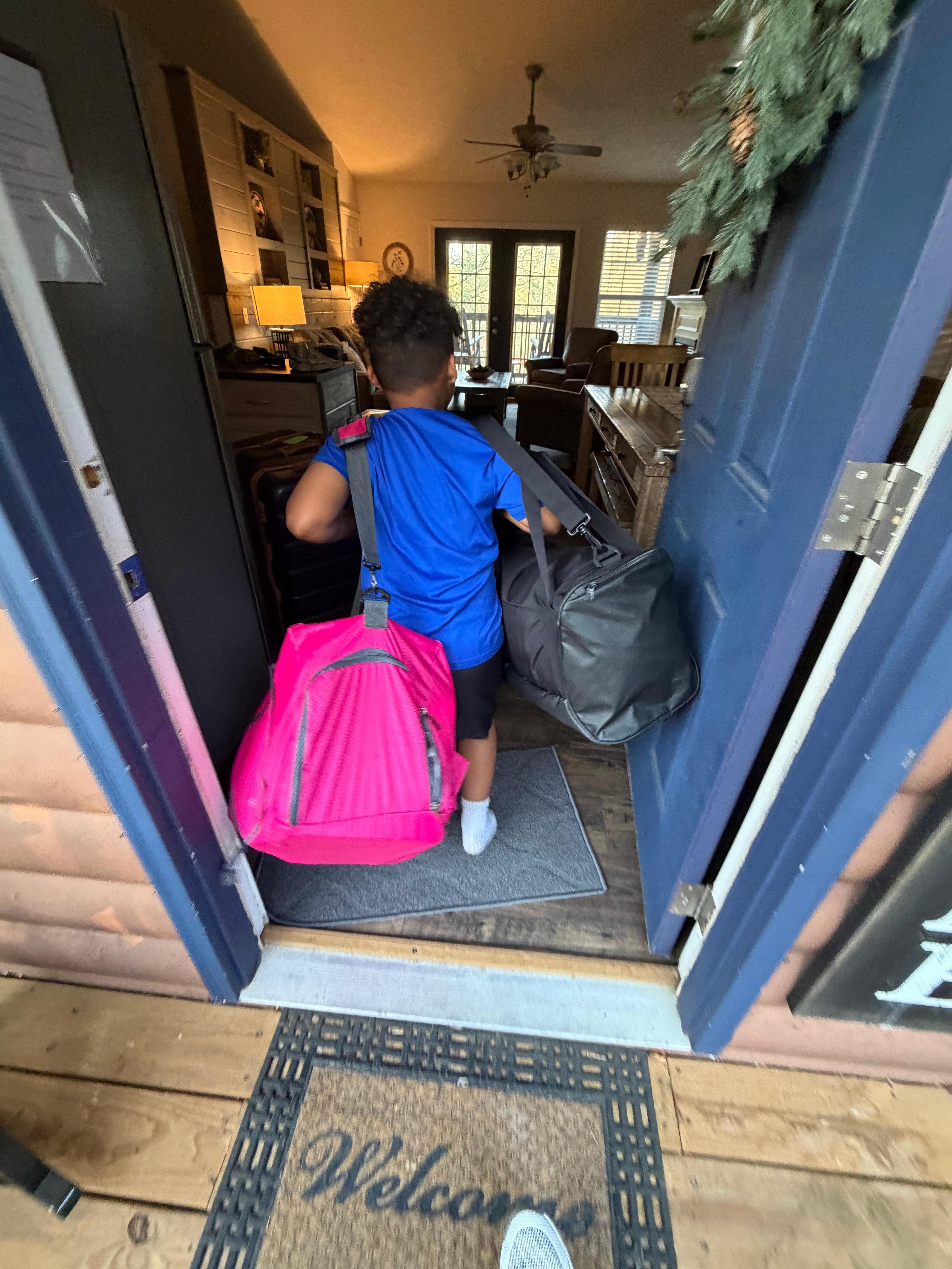 So excited he ran to bring in bags 😅 this is a first! 