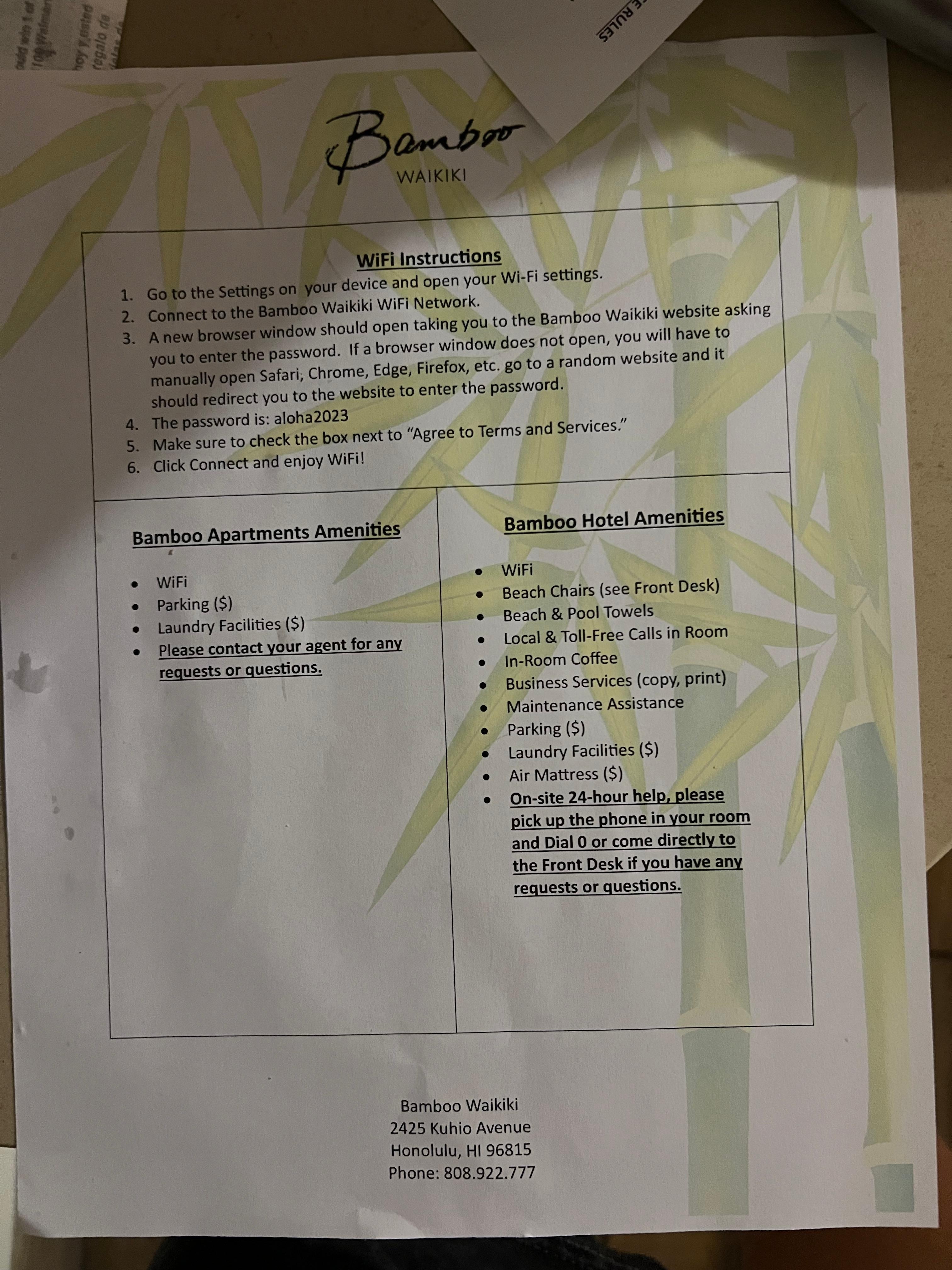 Hotel rules and information 