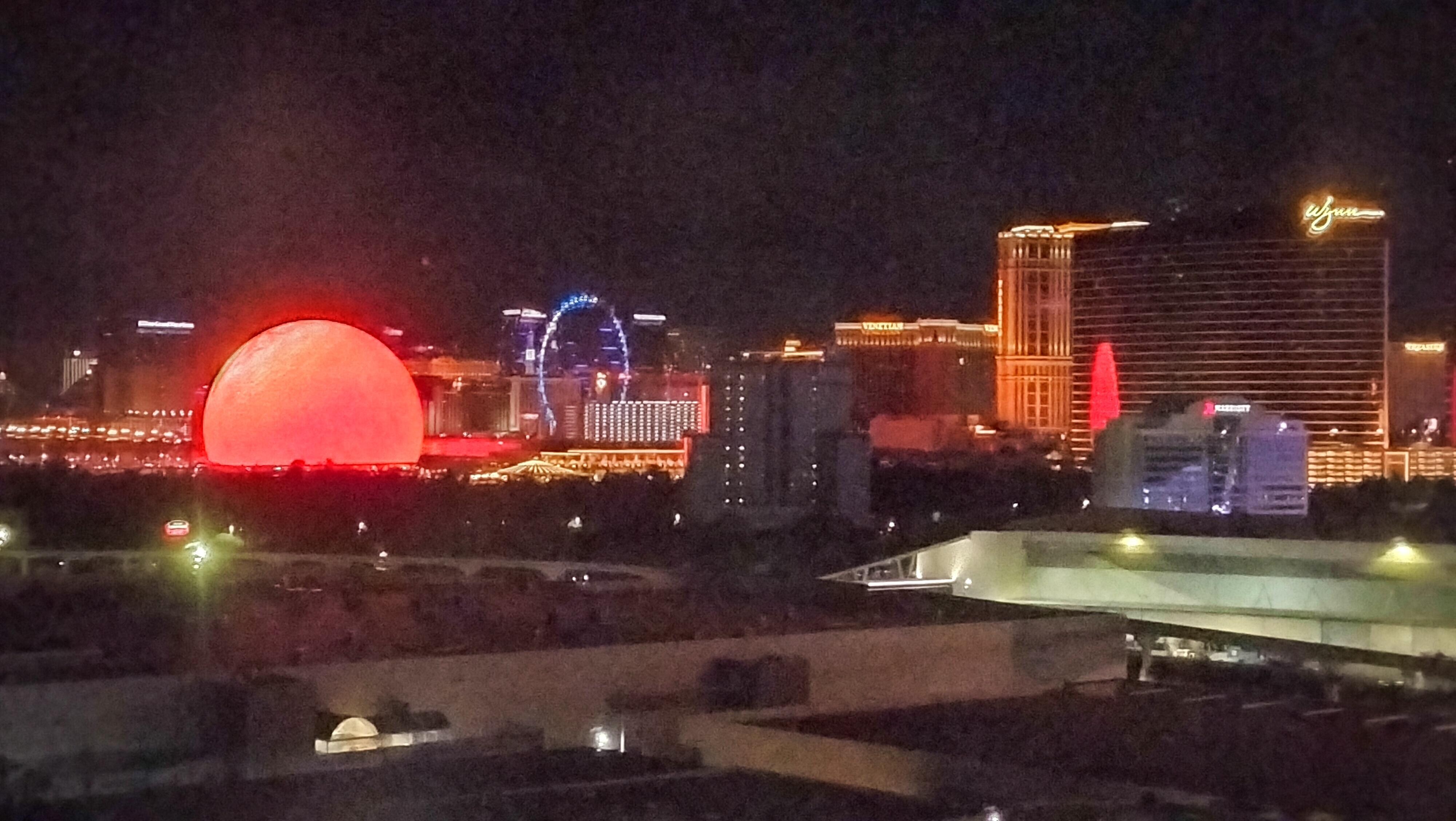Night view of Las Vegas Sphere