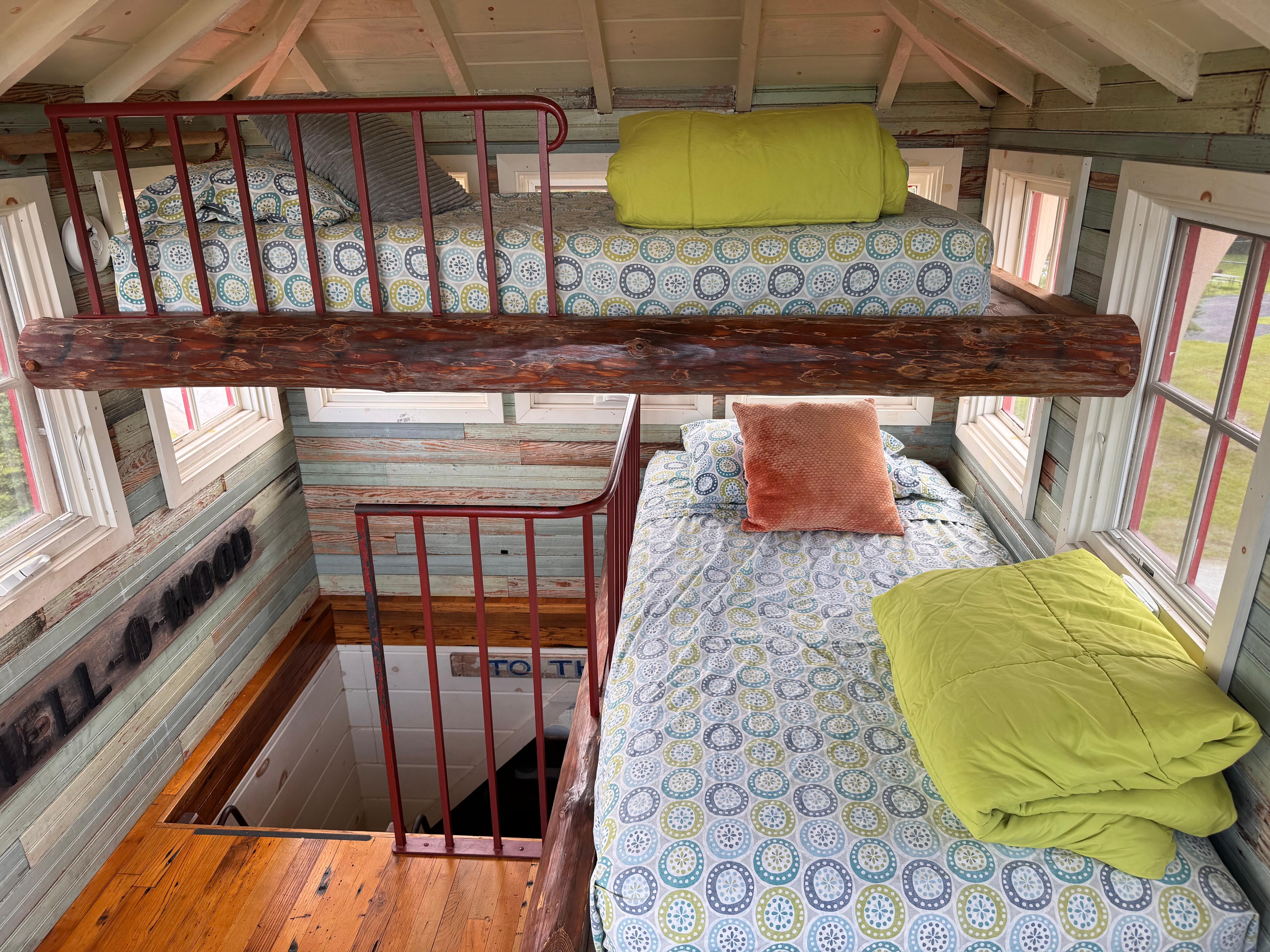 The cupola with bunk beds (aka "the tree house") which is all windows and gets warm