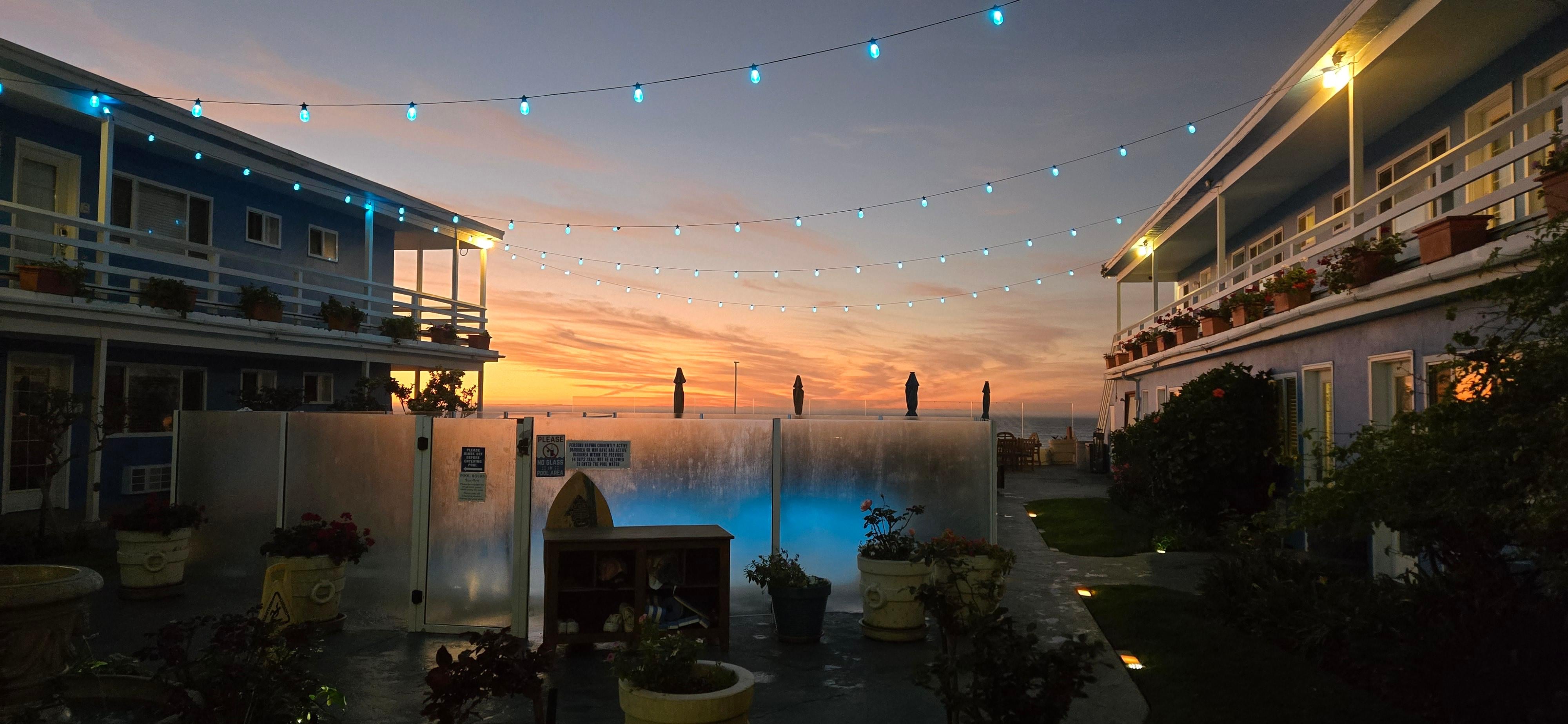 Courtyard at sunset.